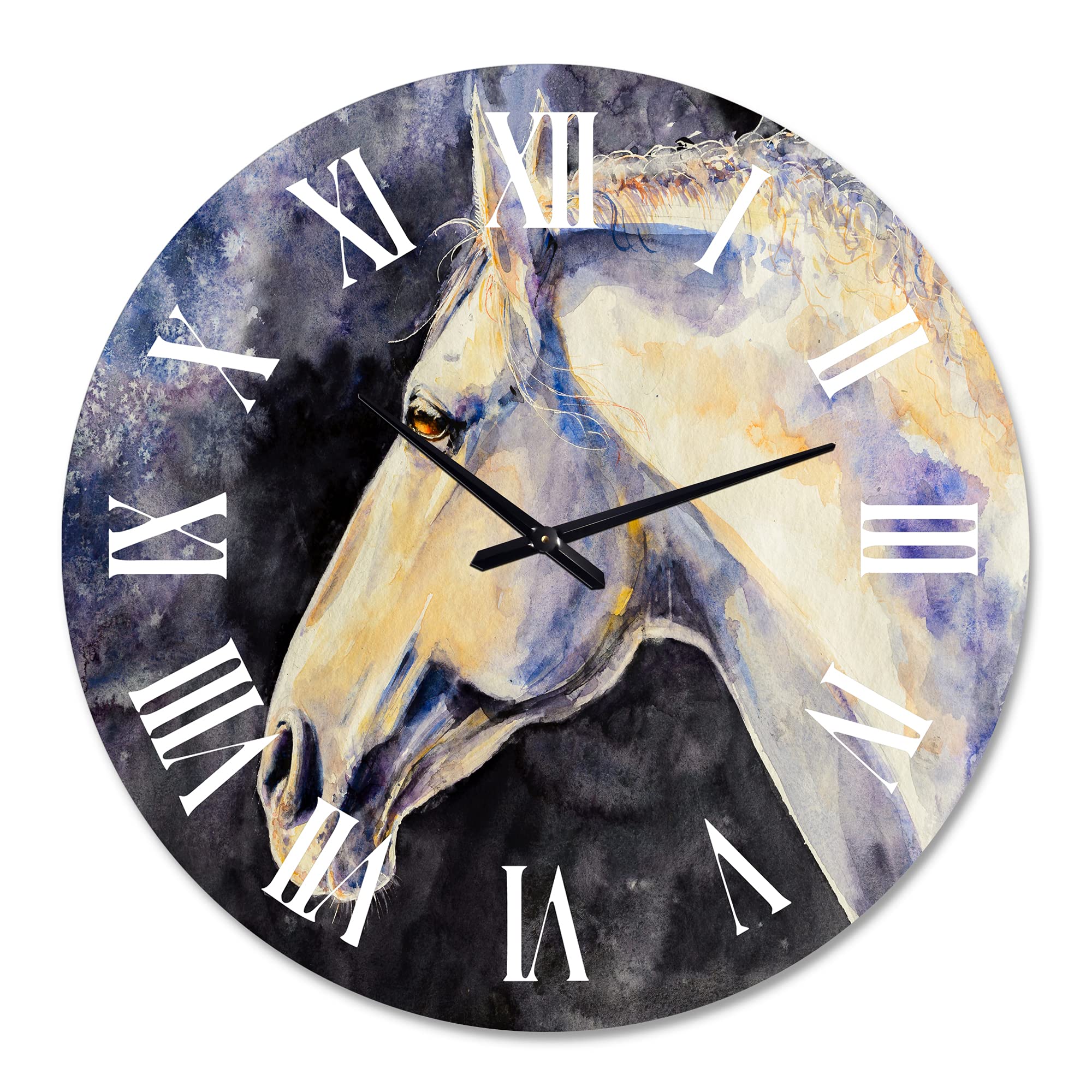 DesignQ Farmhouse Wall Clock - Lipizzan Horse Head Design, Large Animal Wall Clock for Living Room, Kitchen, Bedroom & Office Decor - Rustic Home Décor & Unique Gift Idea