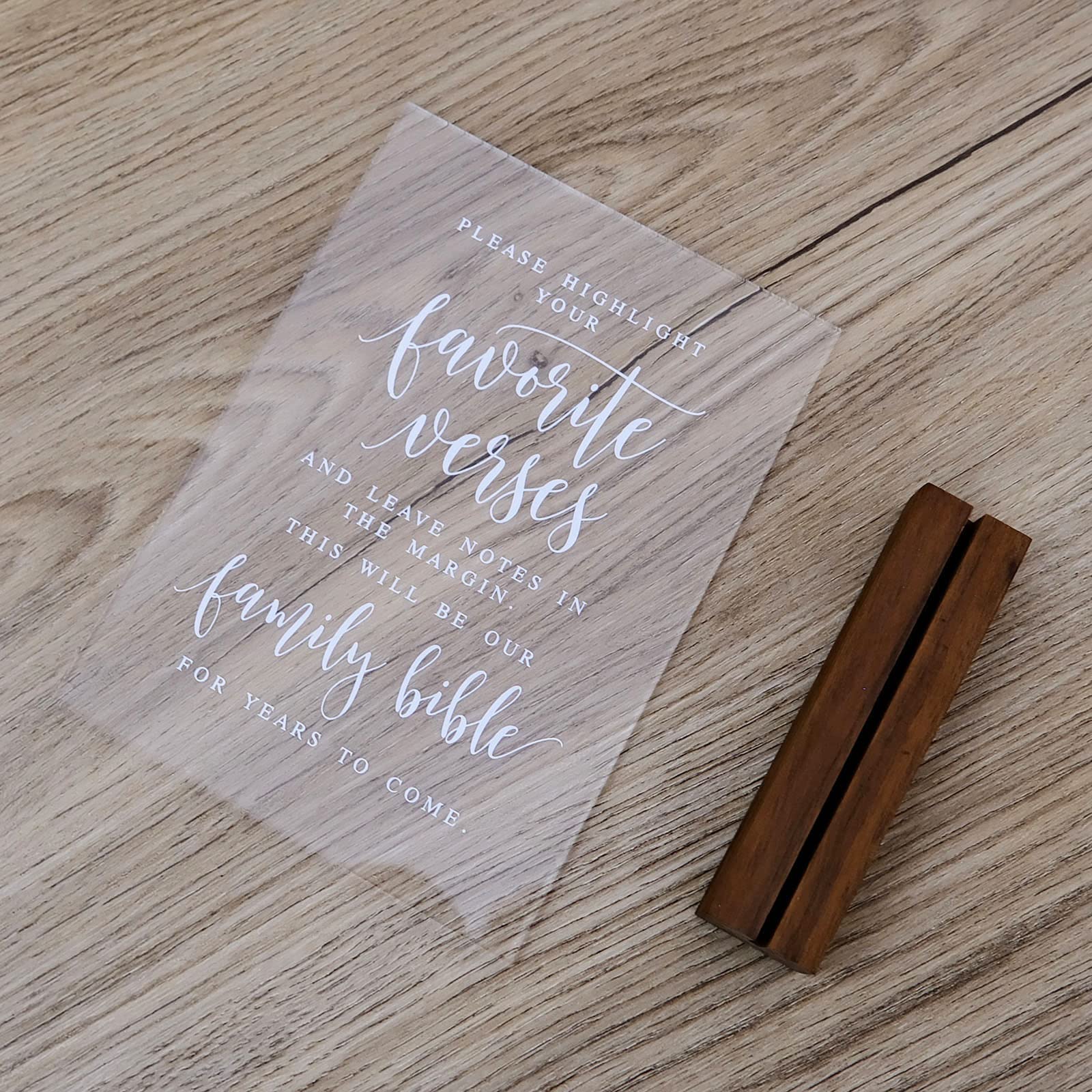 5x7 Acrylic Wedding Guestbook Sign with Wood Stand - Bible Sign for Reception & Party Decor
