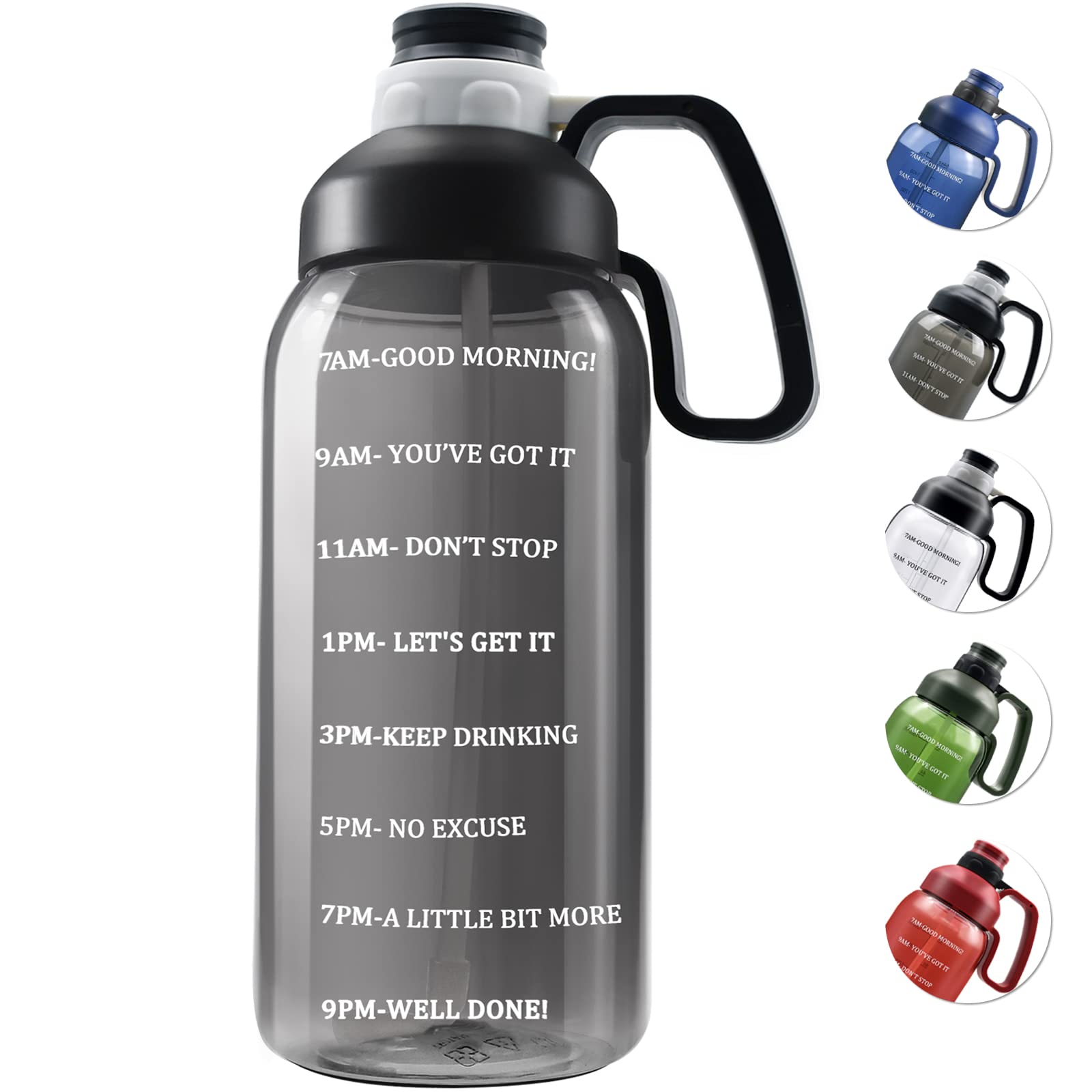 64oz Motivational Water Bottle with Straw & Handle - BPA Free 2L for Gym, Office & Outdoor