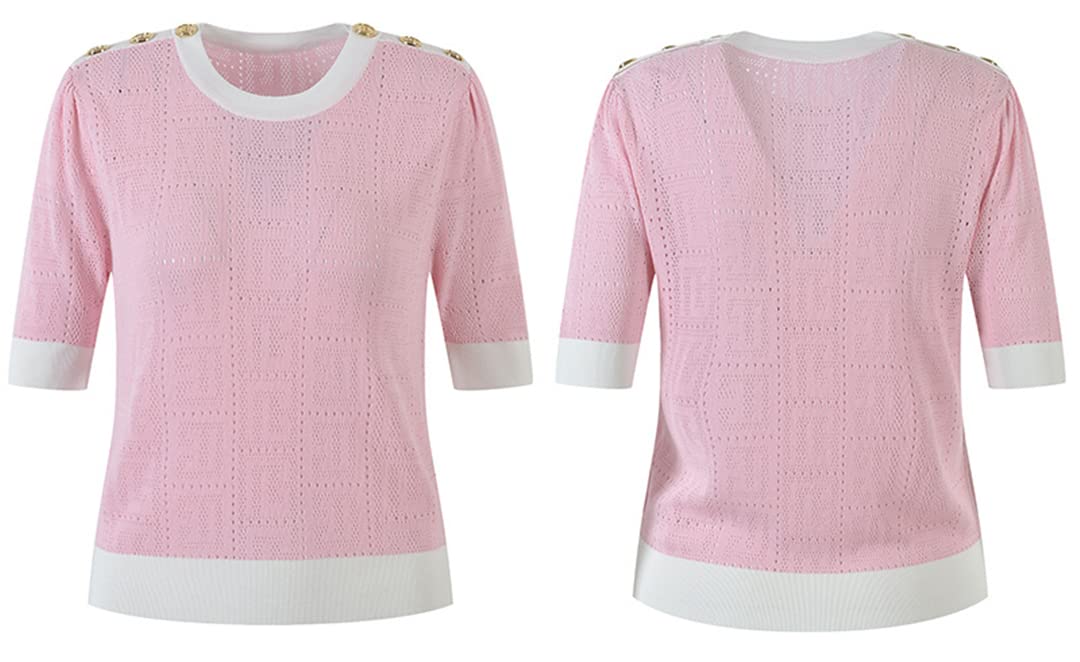 Women's Summer Short Sleeve Knit Sweater - Korean Style O-Neck Pullover Top in Black | Casual Wear, Office Outfits & Date Night Fashion