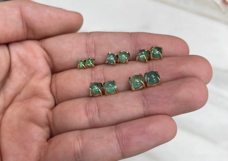 2.30tcw Natural Earth-Mined Emerald Cabochon Dome Cut Push Back Earrings in 14K Gold - Perfect for Weddings, Parties & Special Occasions