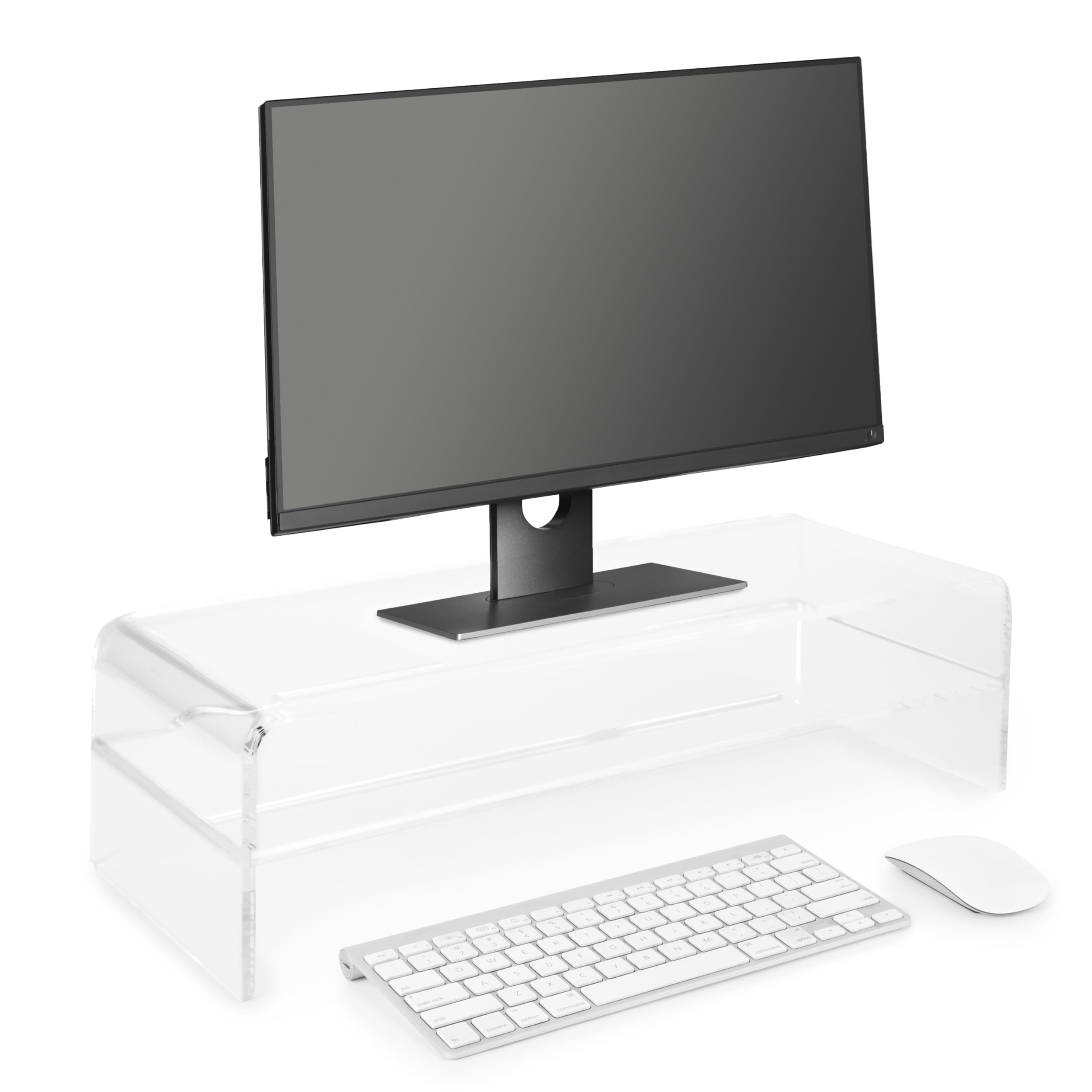 Clear Acrylic Media Riser Stand with Shelf | Universal Laptop, Printer, TV & PC Stand for Home or Office | Extra Storage & Organization Space | Perfect for Work Desks, Gaming Setups & Home Entertainment Systems