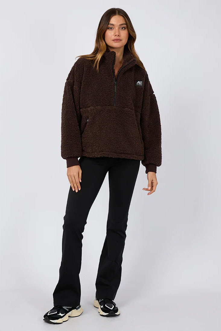 Amara Brown Quarter Zip Teddy Sweatshirt for Women - Soft Fleece Pullover with Kangaroo Pocket - Cozy Winter Casual Wear for Outdoors & Lounge