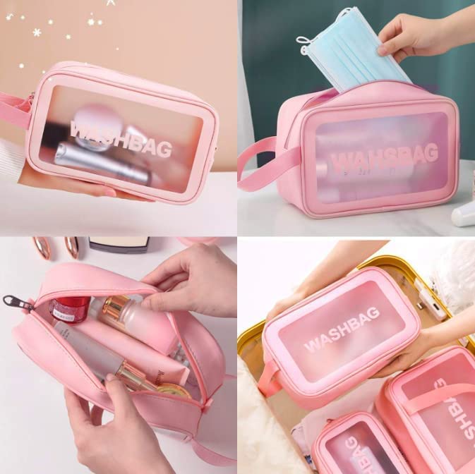 GBEX 3-Piece Waterproof Makeup Bag Set - Portable PVC Transparent Cosmetic Organizer for Women - Travel Toiletry Bags with Multiple Sizes & Styles [Ideal for Travel, Gym, and Daily Makeup Storage]