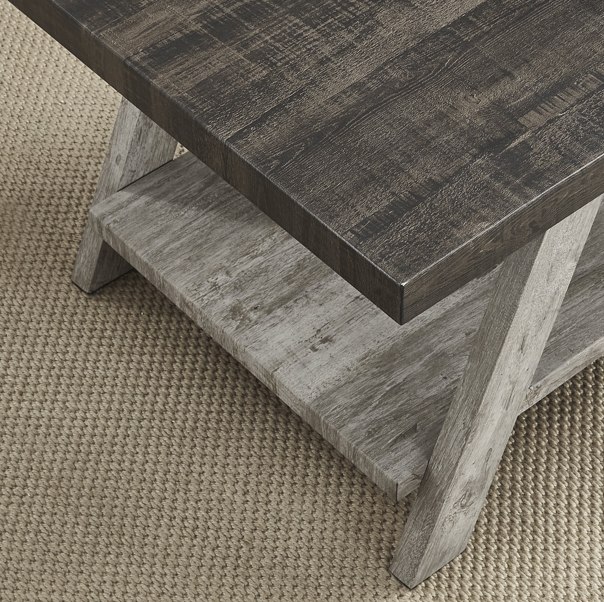 Roundhill Furniture Athens Contemporary Two-Tone Wood Shelf Side Table - Weathered Walnut & Gray Finish - Perfect for Living Room, Bedroom, or Office Decor