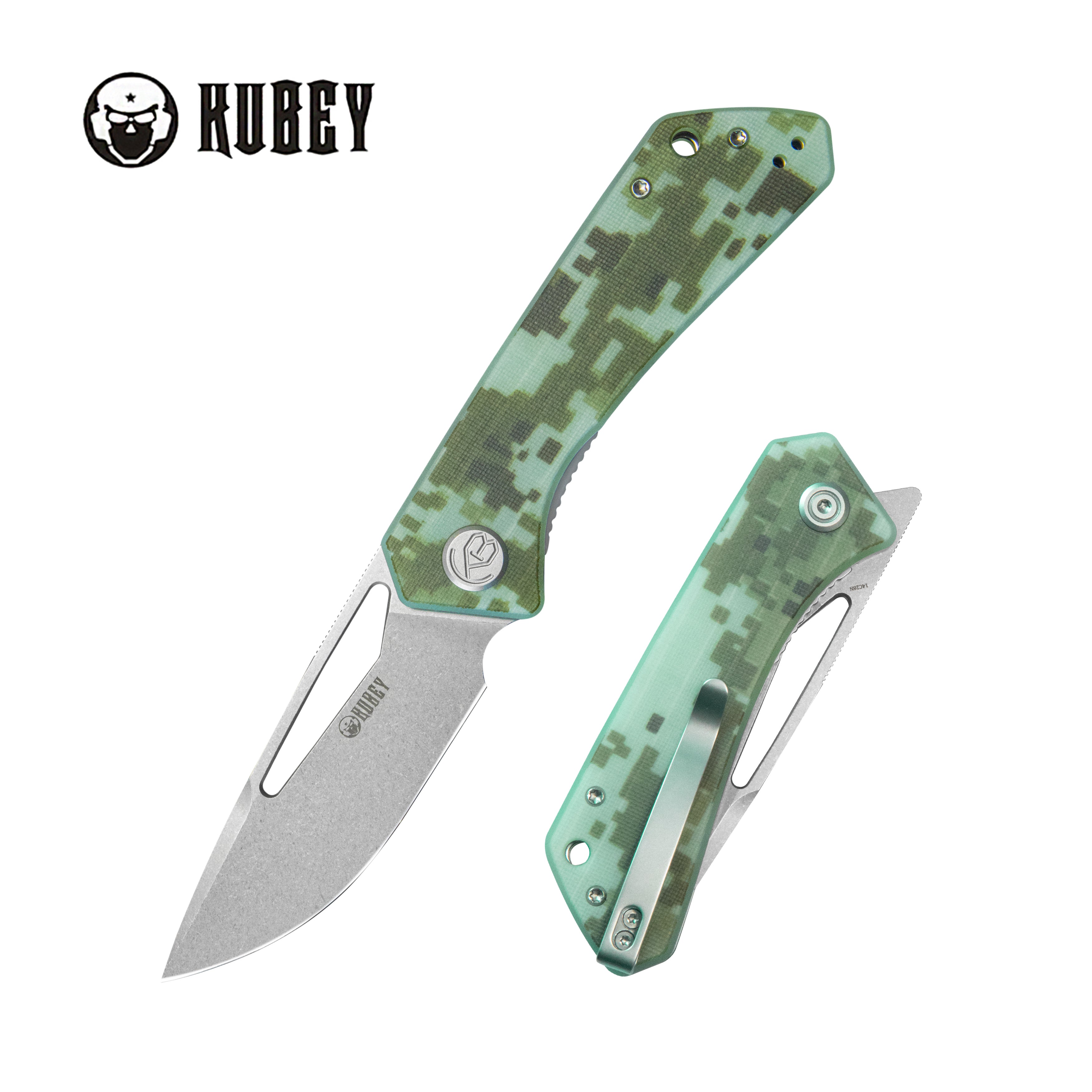 Kubey Thalia Front Flipper EDC Pocket Folding Knife - Camo G10 Handle, 3.27