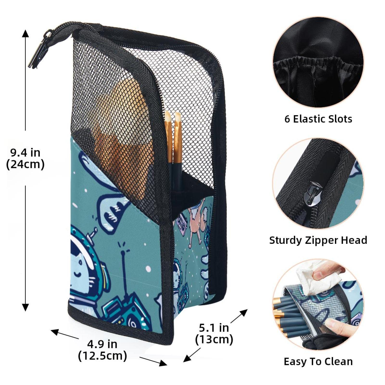 Portable Makeup Brush Organizer Bag with 12 Slots - Cute Space Cat Design Cosmetic Brush Holder Case for Travel & Home Storage