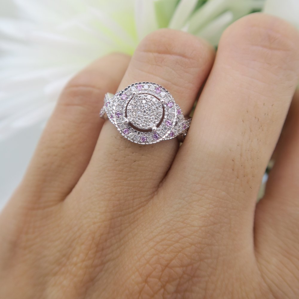 Dazzlingrock Pink Sapphire and Diamond Engagement Ring Set for Women - Sterling Silver Wedding Band, Promise Ring, Anniversary Gift for Her