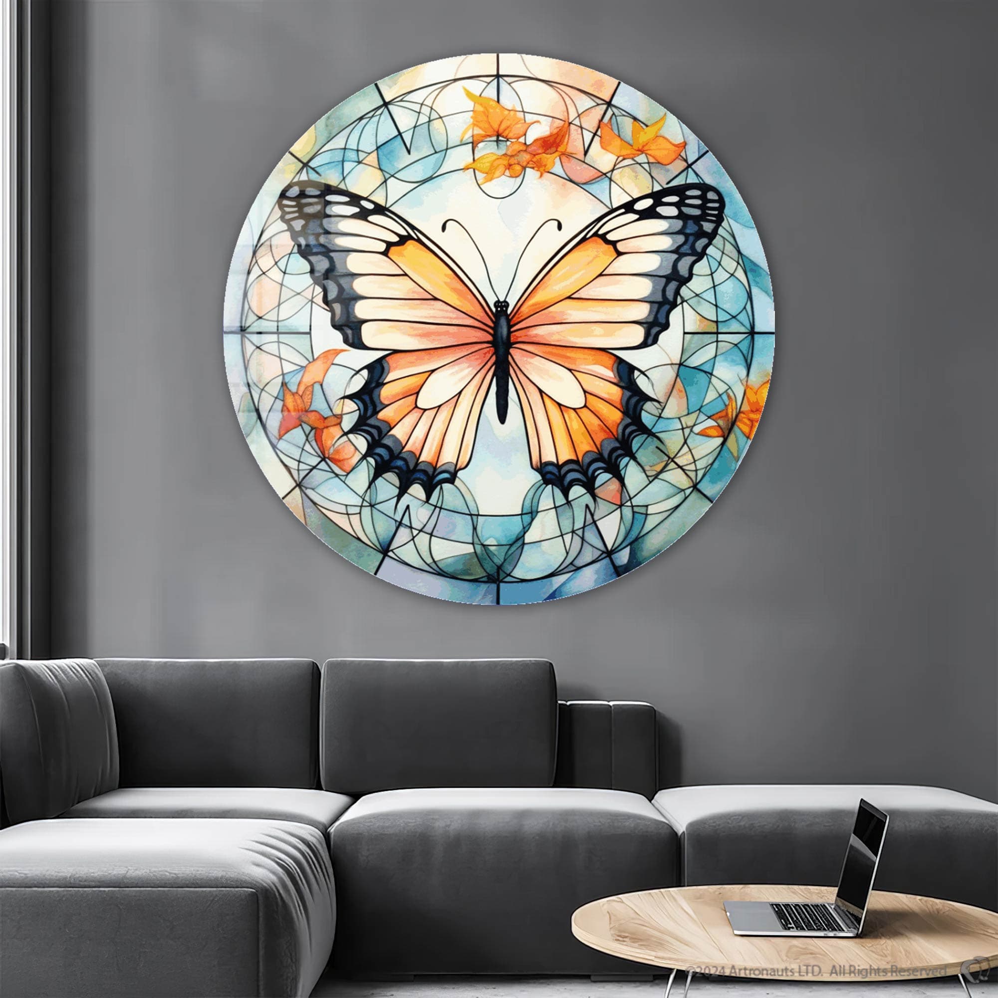 Stained Glass Butterfly Wall Art - Handmade Rounded Glass Decor for Home & Office - Perfect for Living Room, Bedroom, or Gift Giving