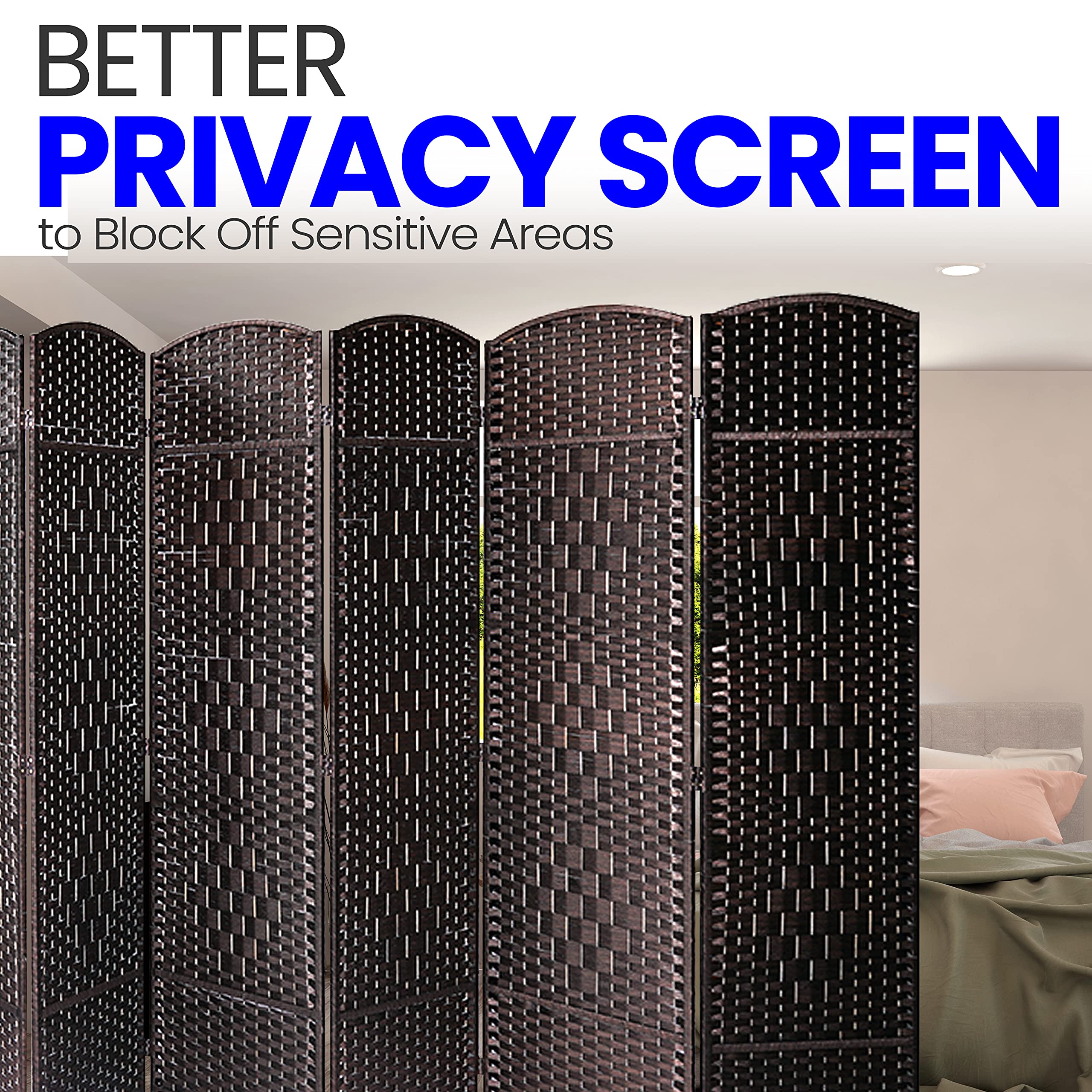 SereneLife 8-Panel Woven Fiber Room Divider - Freestanding Portable Folding Privacy Screen for Home, Office, Dressing Area & Indoor Decoration | Perfect for Creating Private Spaces, Room Separation & Stylish Home Decor