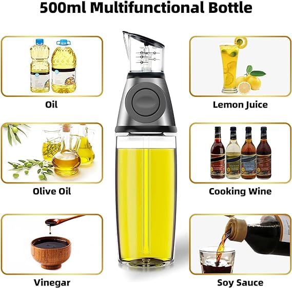 Premium 17oz/500ml Glass Olive Oil Dispenser Bottle with Measurement Scale - Kitchen Oil & Vinegar Bottle for Cooking, Salad Dressing, Soy Sauce - Perfect for Restaurants, Home Kitchens & Gourmet Cooking
