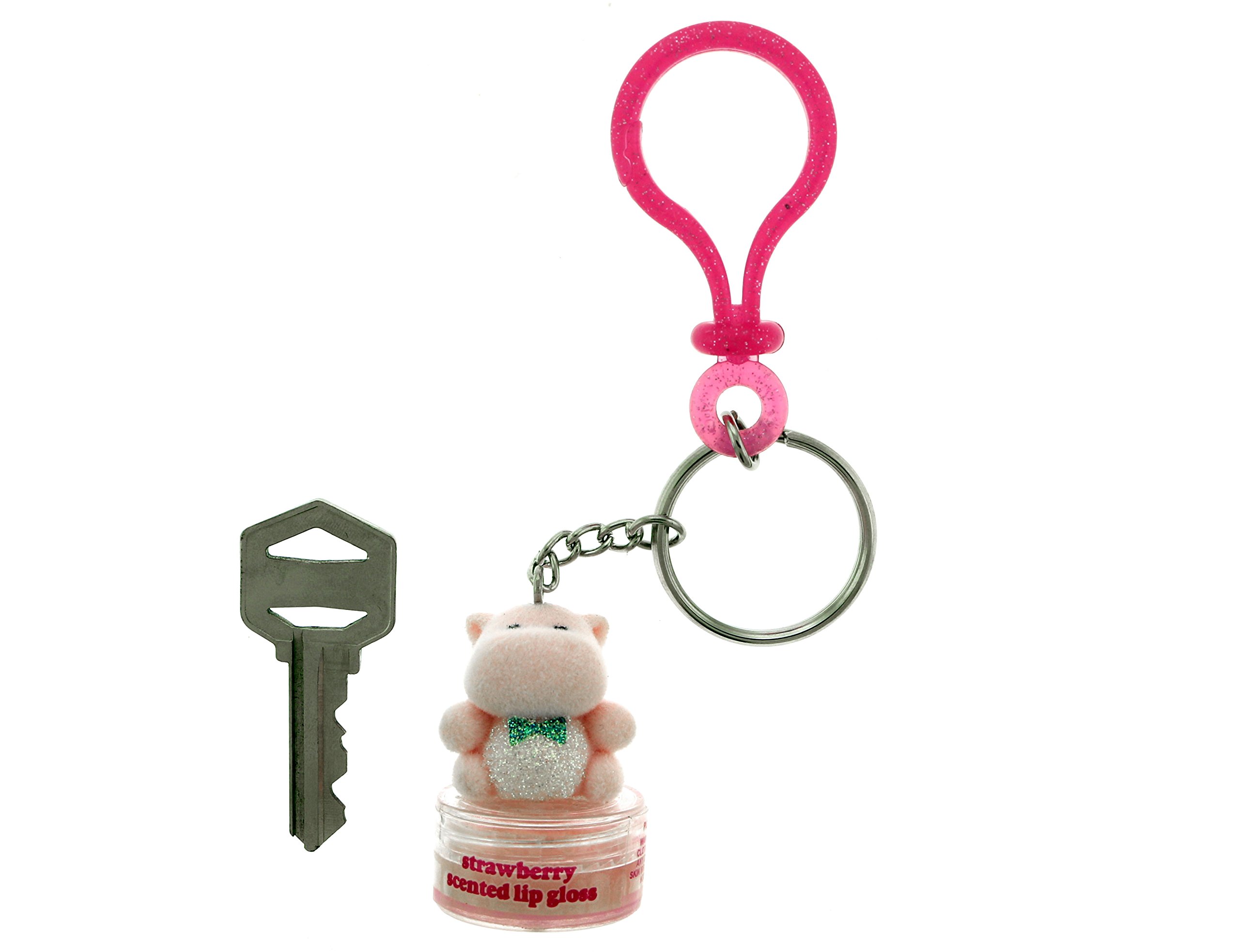 Pink Hippo Strawberry Flavored Lip Gloss with Keychain Clip - Sweet & Shiny Lip Care for Teens - Perfect for School, Parties & Everyday Use KEKC5135