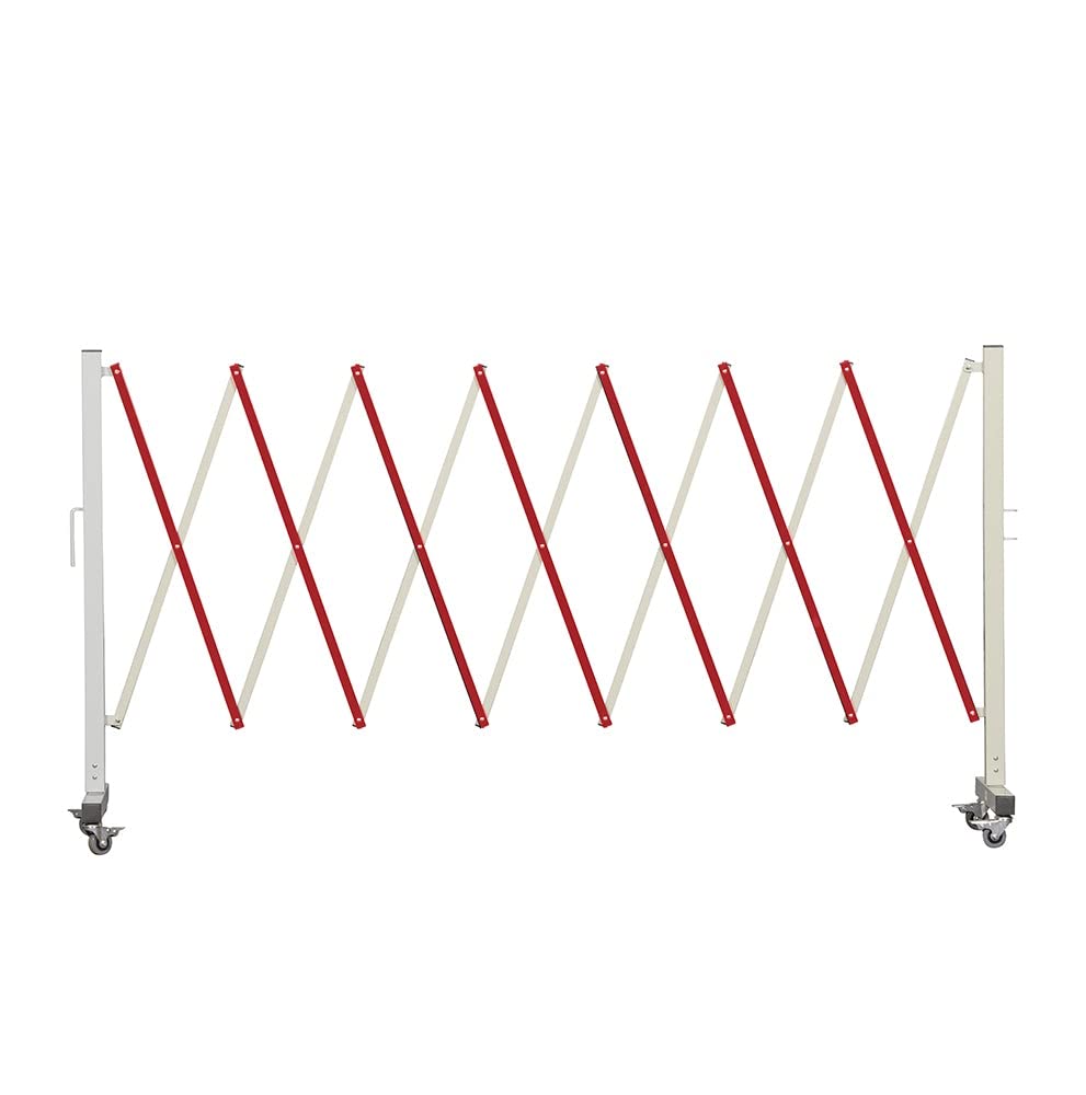 Trafford Industrial Expandable Metal Barricade - 11 Ft Red & White Safety Barrier Gate, Retractable Traffic Fence for Crowd Control, Construction Sites & Event Safety
