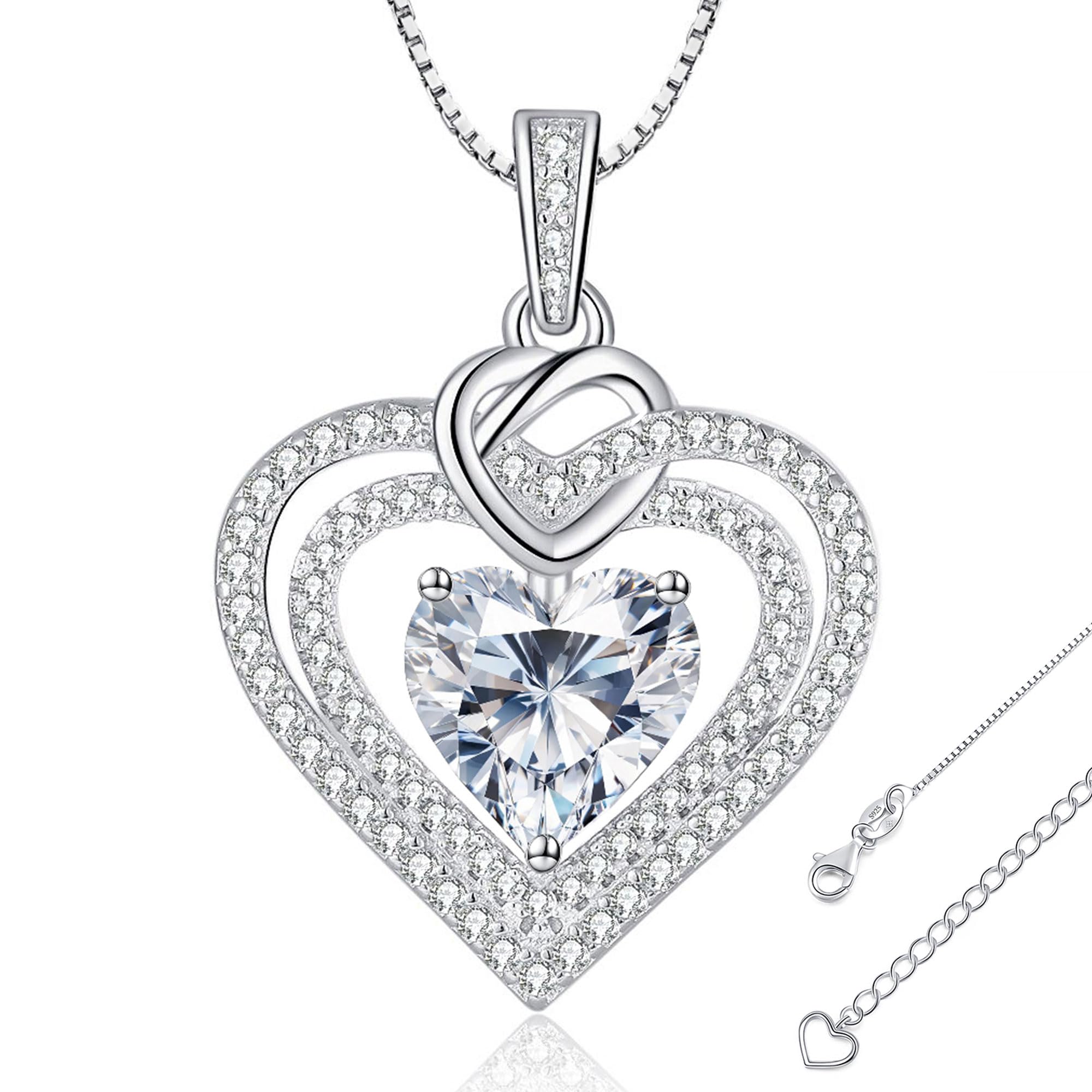 1-3 Carat Moissanite Heart Necklace for Women - Engraved 