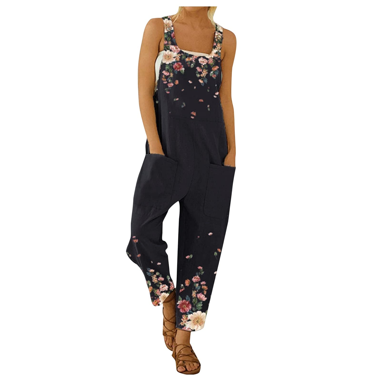 Boho Long Button Strap Women's Pocket Romper Print Playsuit - Casual Jumpsuit for Women | Club Outfits, Summer Beach Wear & Vacation Outfit