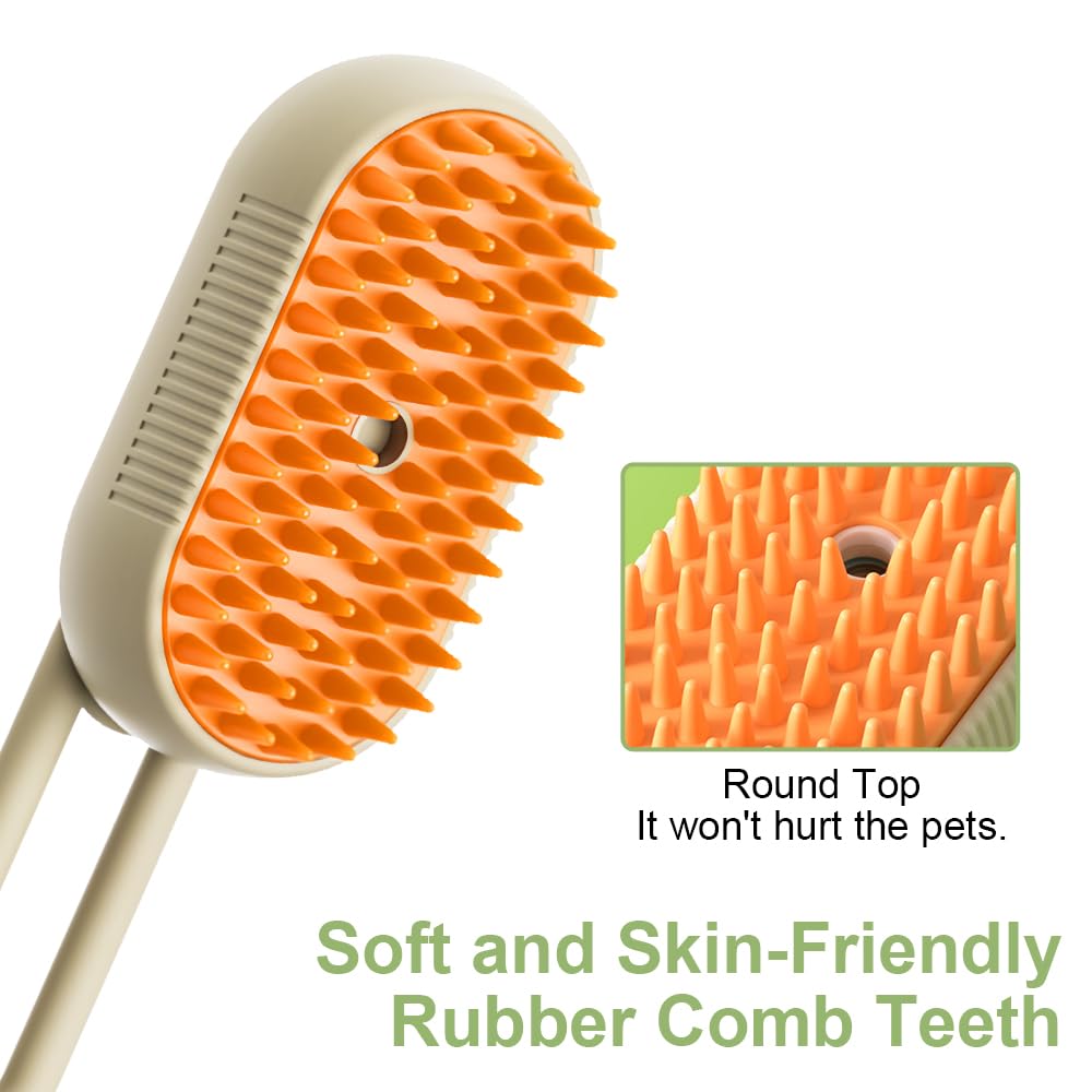 2024 Rechargeable Cat & Dog Grooming Brush with Steam - Pet Hair Shedding Remover, Massaging Brush for Cats & Dogs, White | Perfect for Home Grooming & Shedding Control