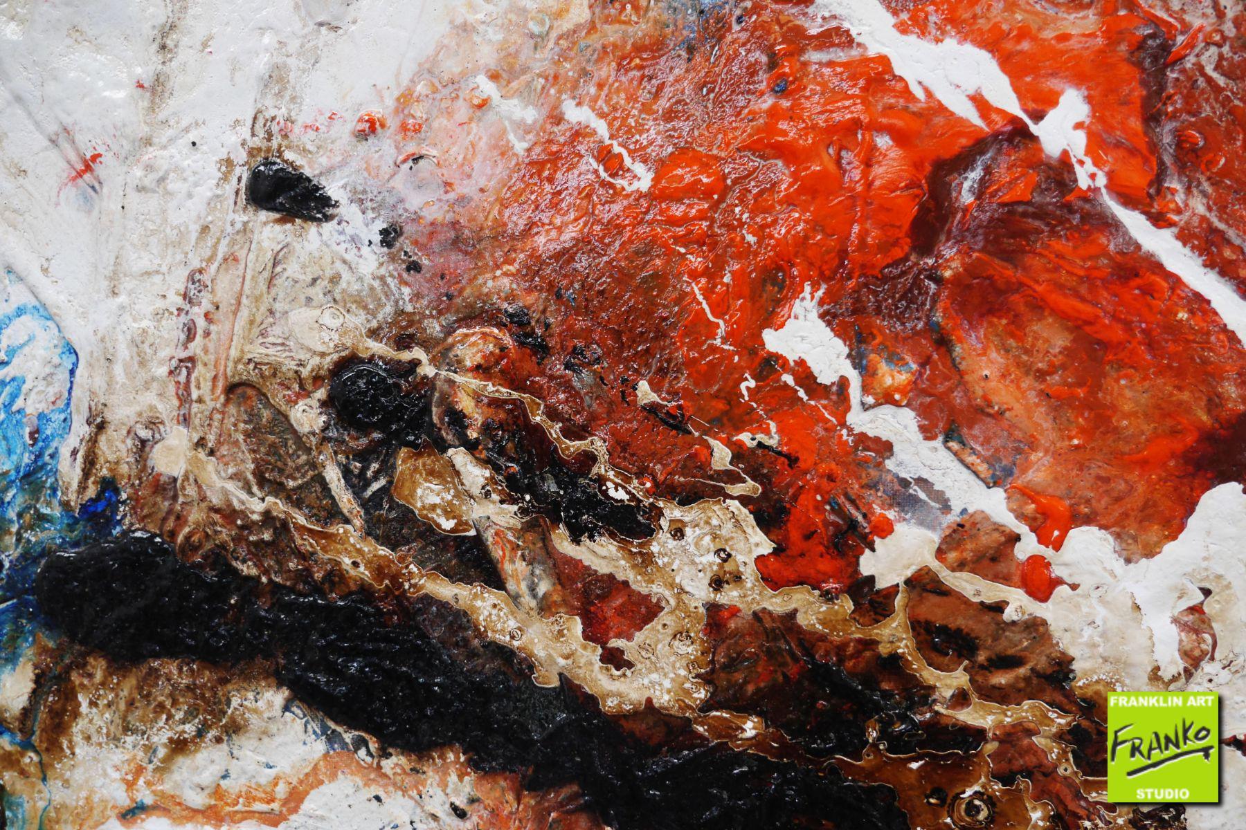 Desert Riches 190cm x 100cm Blue Red White Textured Abstract Canvas Art - Modern Wall Decor for Living Room, Bedroom & Office