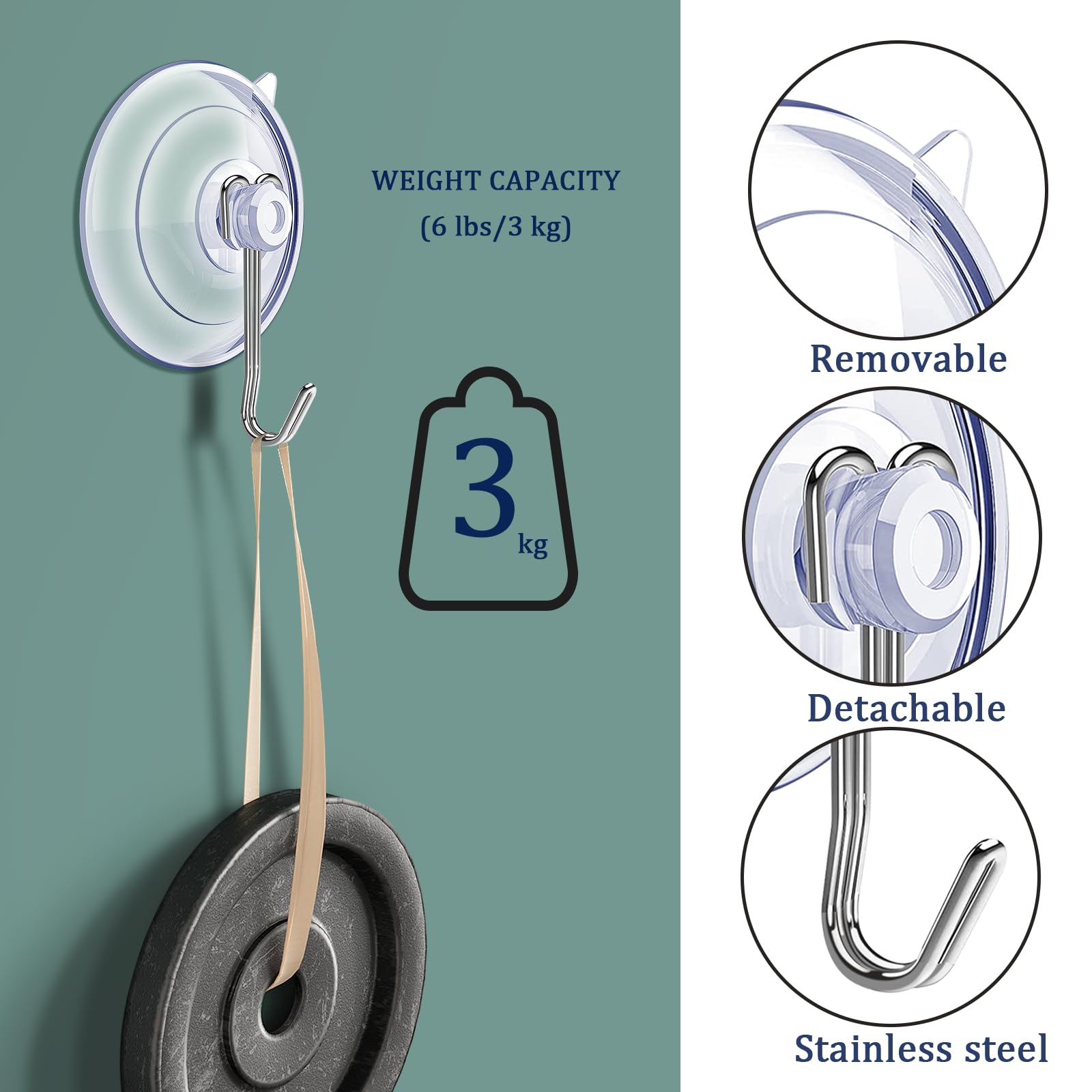 15 Pack Clear Suction Cup Hooks (1.77 Inch) - Reusable PVC Suction Hooks with Removable Stainless Steel Hooks for Glass Windows, Shower, Bathroom Decor - Perfect for Hanging Towels, Plants, and Kitchen Utensils