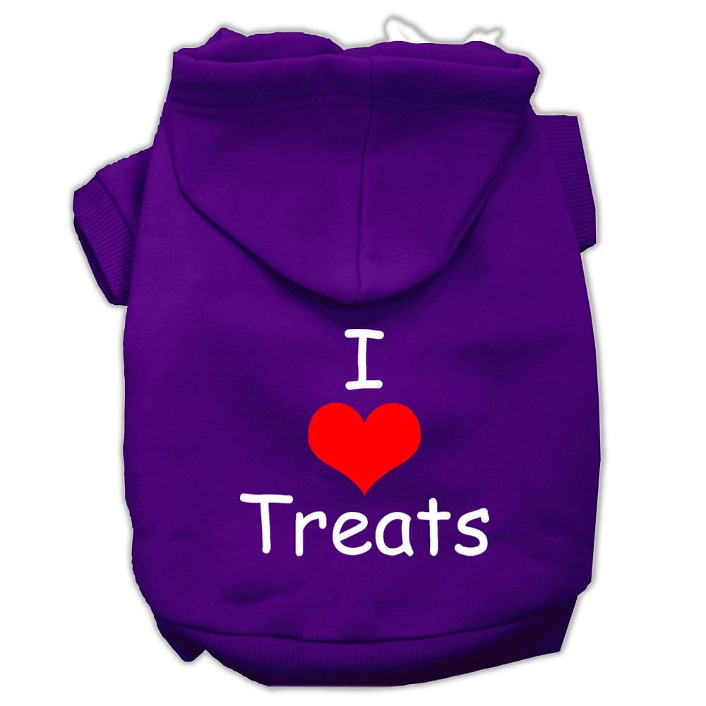 Purple Pet Hoodie for Small Dogs & Cats (3-6 lbs) - 'I Love Treats' Screen Printed Design | Cozy Winter Outfit for Indoor & Outdoor Activities