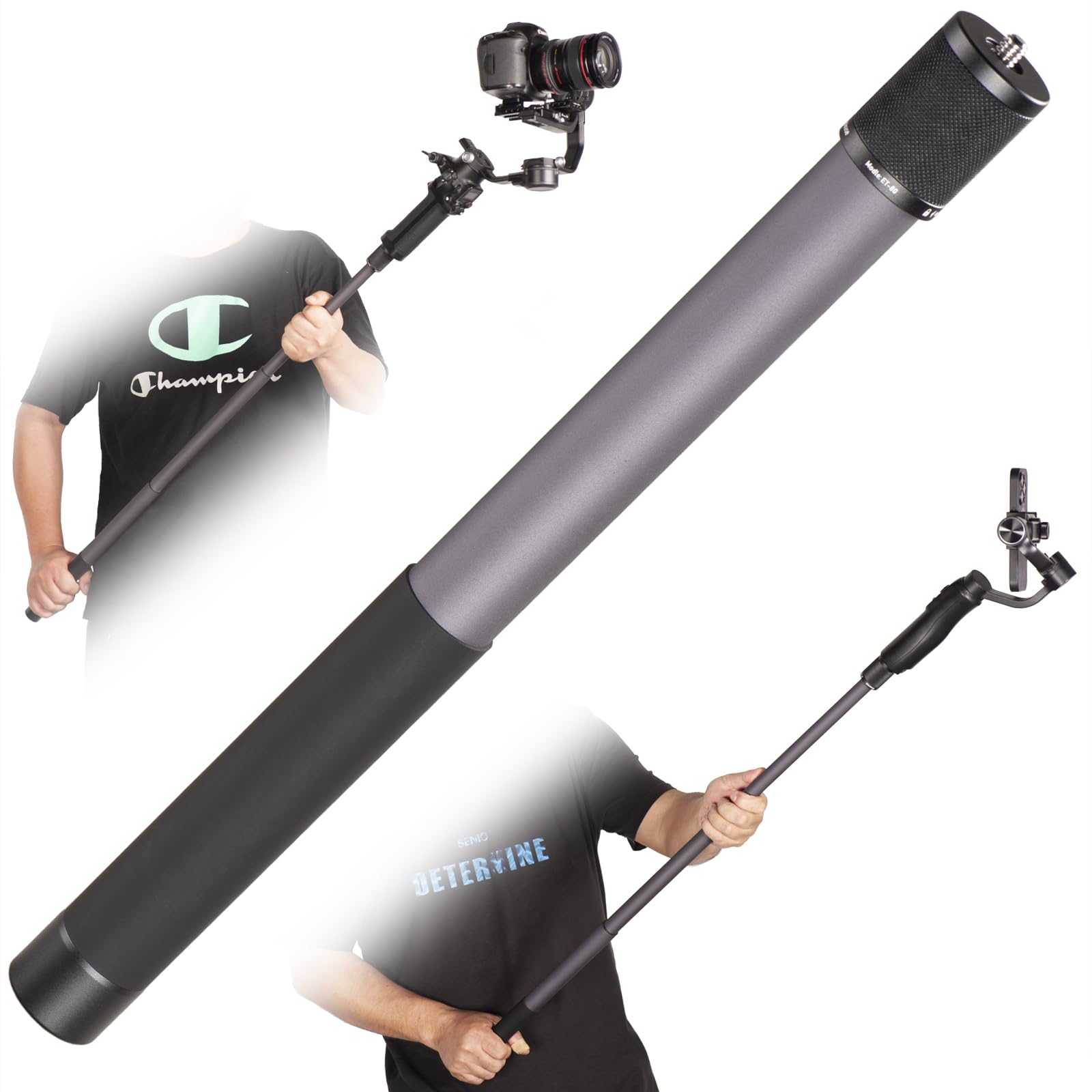 Lightweight & Strong 3-Section Gimbal Extension Pole - Universal Compatible with Digital Cameras, iPhones & Smartphones - Perfect for Vlogging, Travel & Action Shots (Grey & Black)