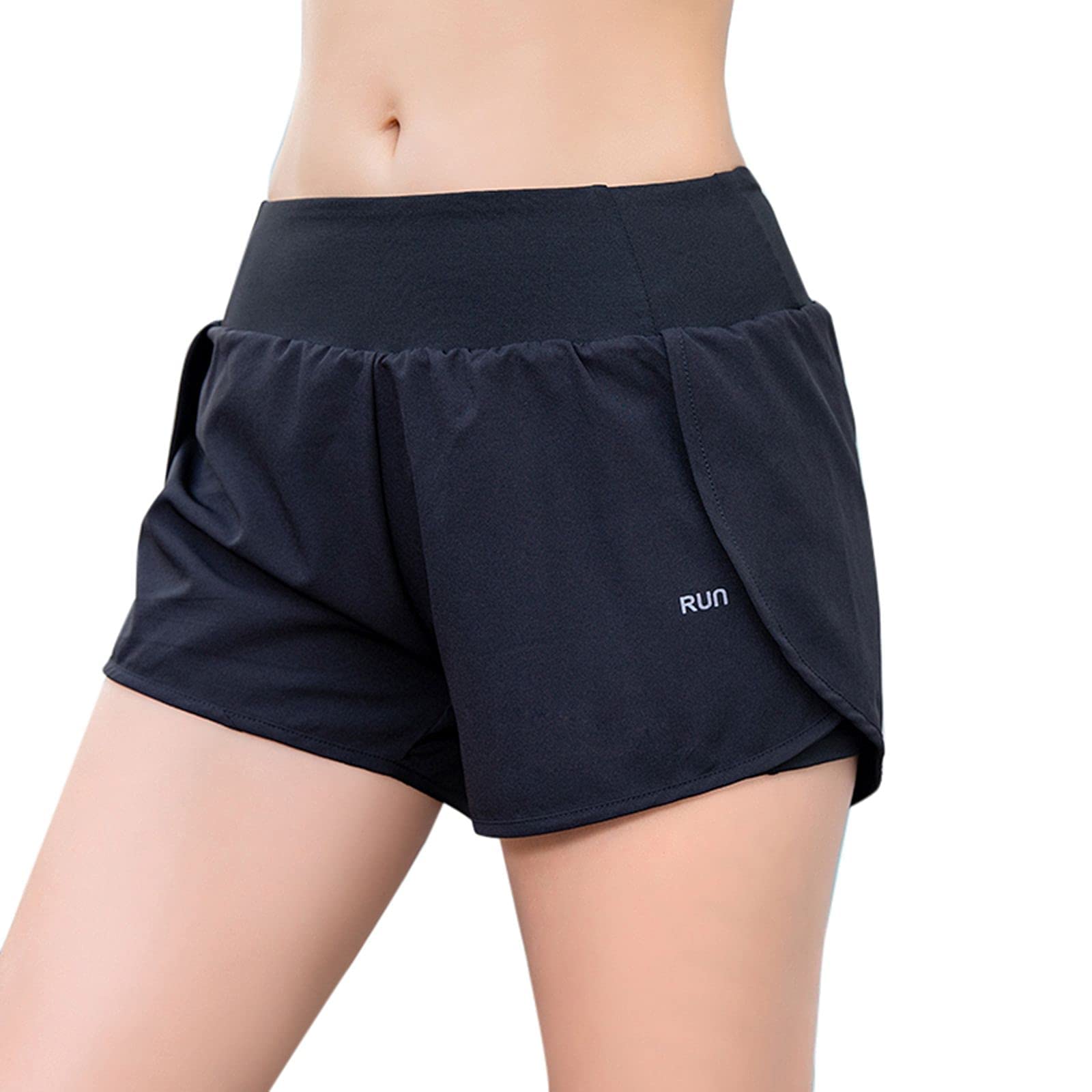 Women's High Waisted Running Shorts - Black Gym Yoga Shorts with Elastic Waistband & Side Pockets | Quick Dry Athletic Workout Shorts for Women | Perfect for Jogging, Yoga & Gym Training