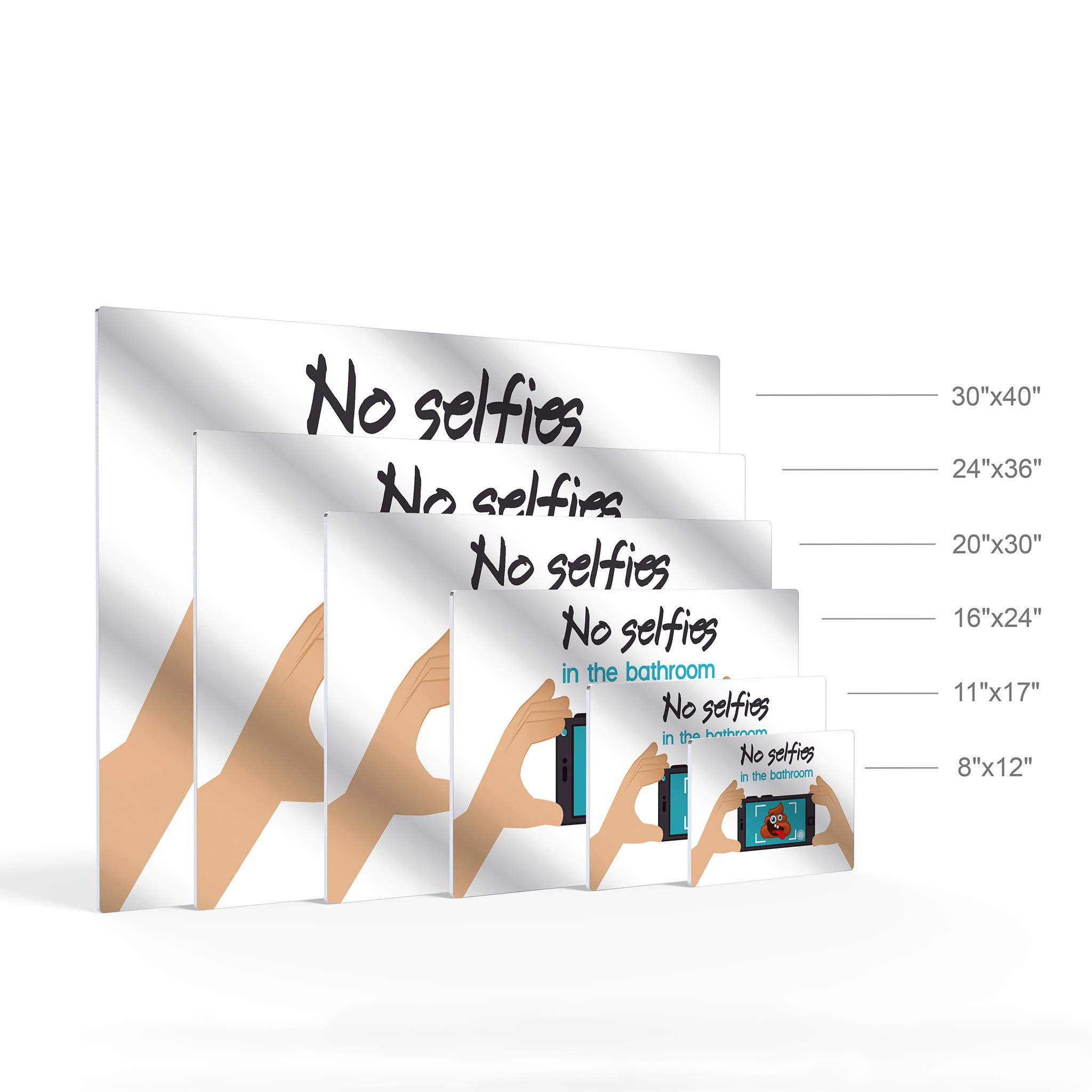 Smile Art Design Funny 'No Selfies in The Bathroom' Metal Print - 20x30 Inch Ready to Hang Bathroom Wall Decor, Toilet Humor Sign, Home Decoration Made in USA | Perfect for Bathroom, Powder Room, or Office Humor