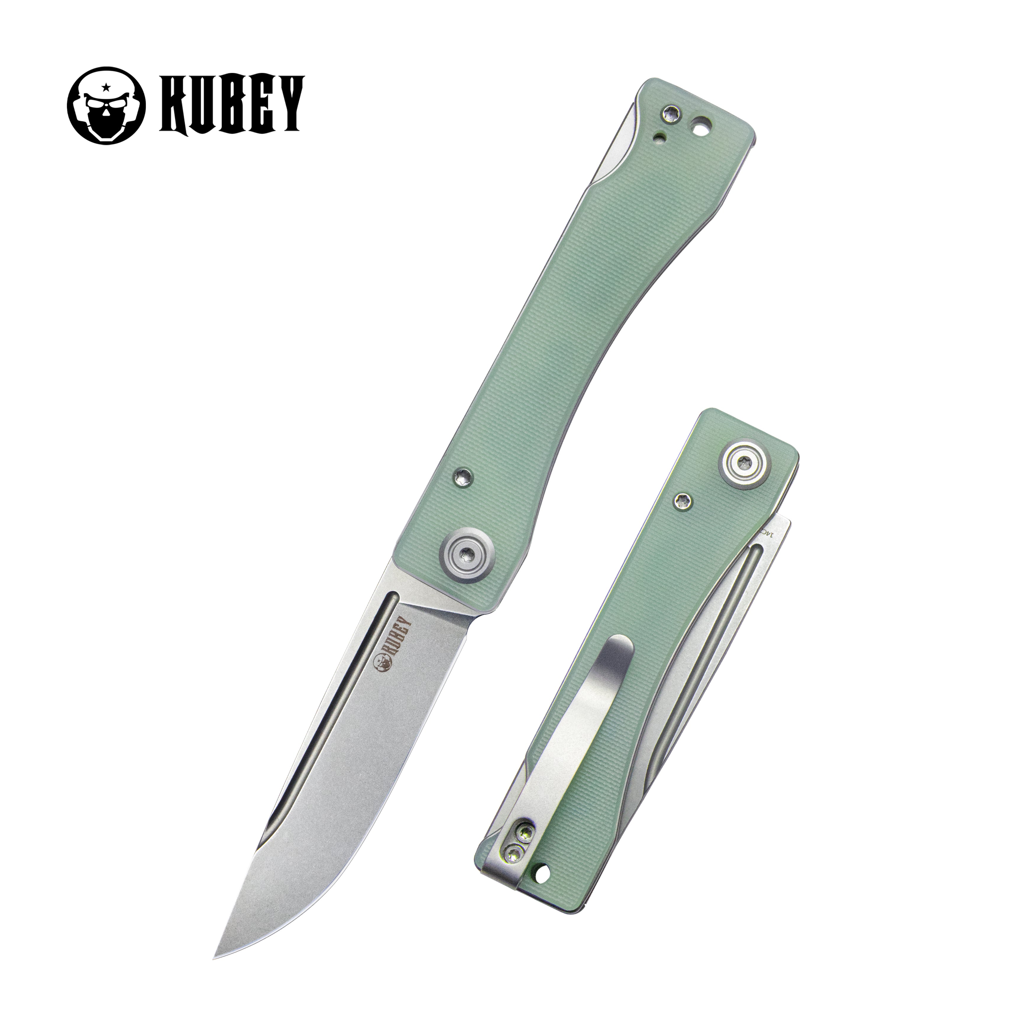 Kubey Akino Lockback Pocket Folding Knife - Jade G10 Handle, 3.15
