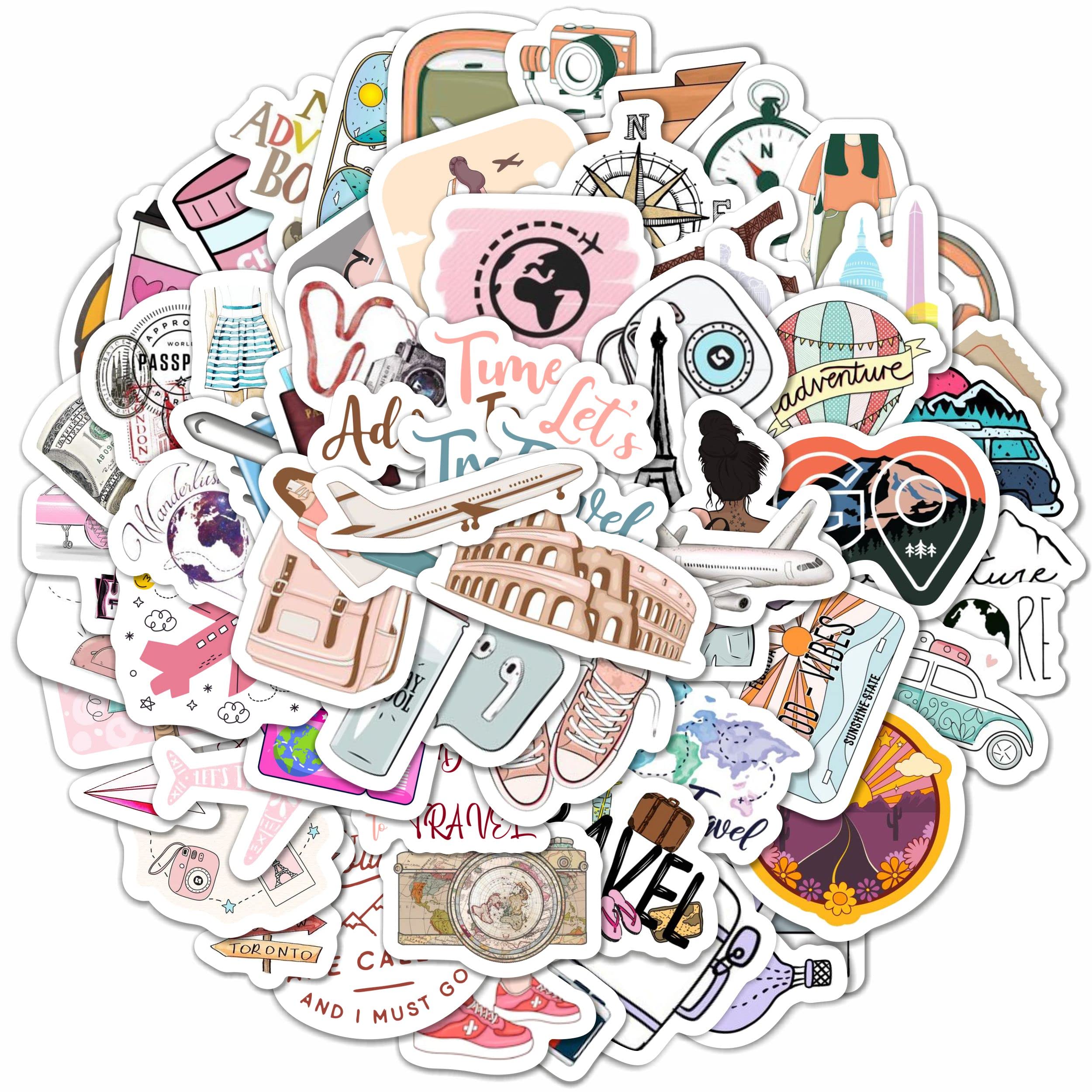 BulbaCraft 100Pcs Cute Travel Stickers for Girls - Water Bottle, Notebook, Laptop & Luggage Decals - Perfect for Travel Journals, Road Trips & Adventure Scrapbooking | Great for DIY Projects, Suitcase Decor & Vacation Memory Books