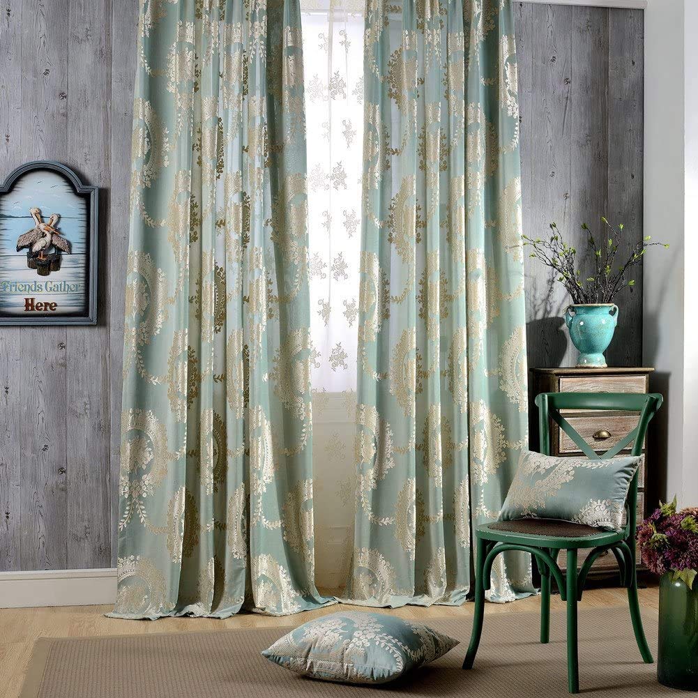 MYRU 1 Pair Luxury Floral Curtains - European Style Semi-Blackout Drapes for Living Room & Bedroom (2 Panels, 54
