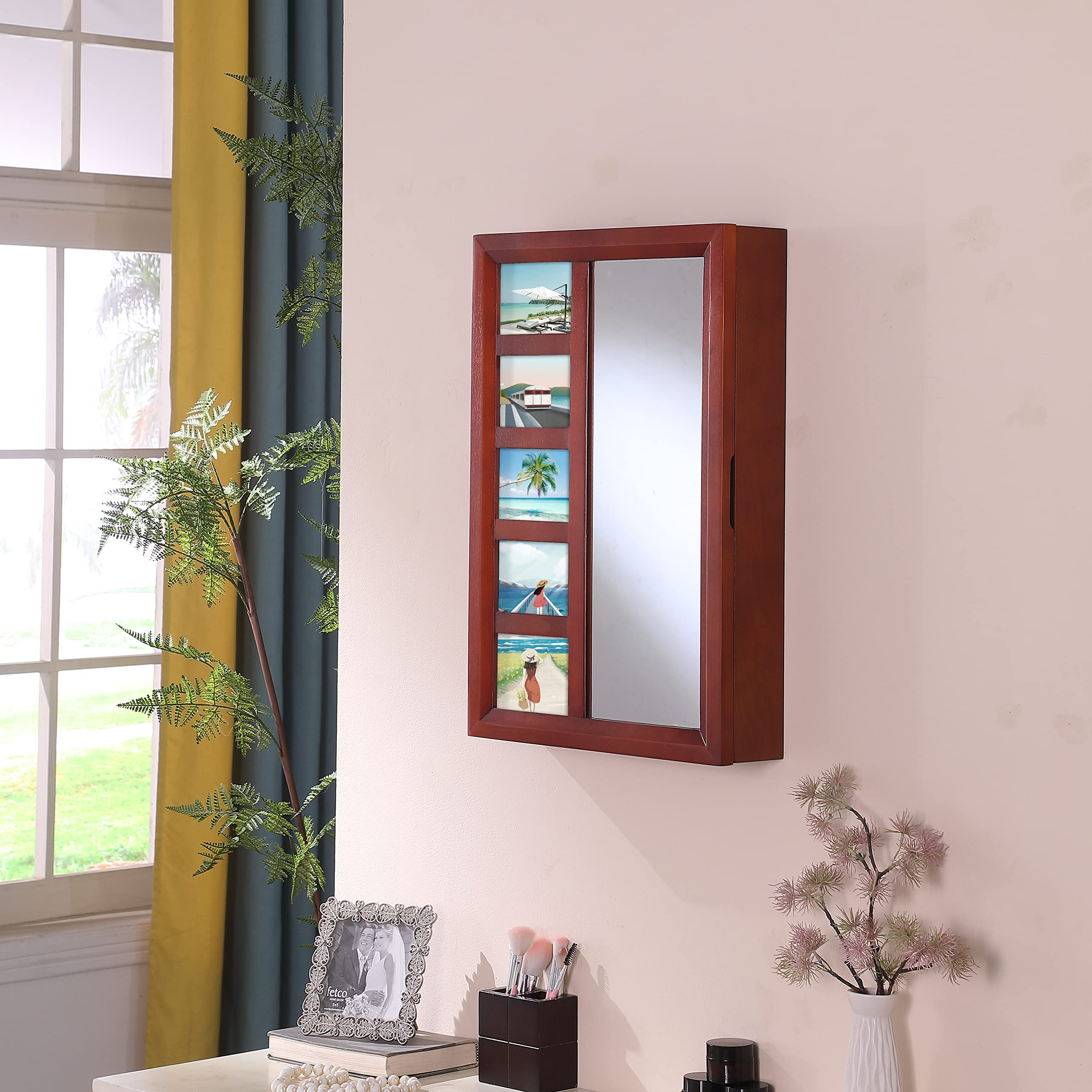 Proman Products Bellissimo Collection Jewelry Armoire - Mahogany Wood Jewelry Organizer with Mirror | Perfect for Bedroom, Closet & Gift Giving
