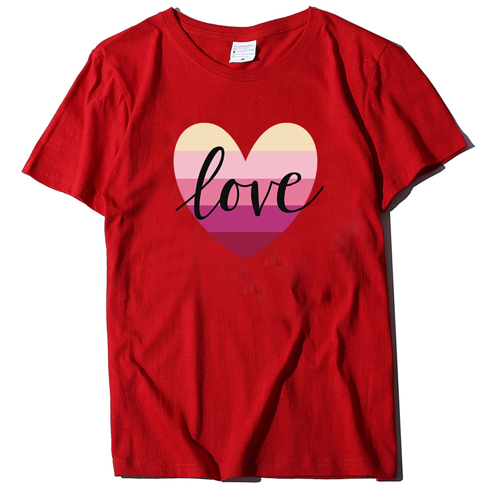 Women's Casual Short Sleeve T-Shirts - Loose Fit Heart Print Blouse for Valentine's Day | Comfortable O-Neck Top for Dating, Parties & Everyday Wear