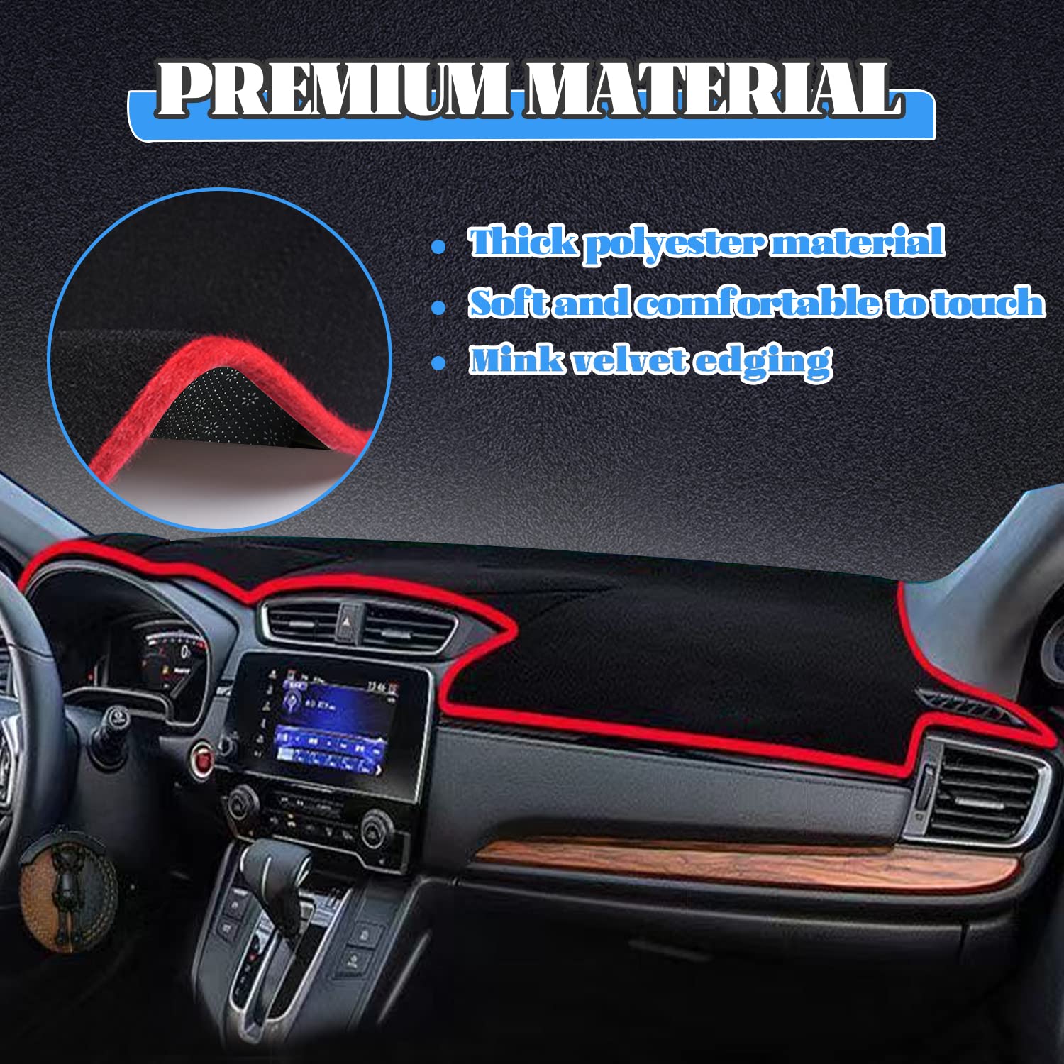 Custom Fit Dashboard Cover Mat for Honda CRV 2017-2022 - Anti-Slip Center Console Protector with Red Edge | Perfect Car Accessories for Interior Protection & Style Enhancement | Ideal for Daily Commute, Road Trips & Vehicle Maintenance