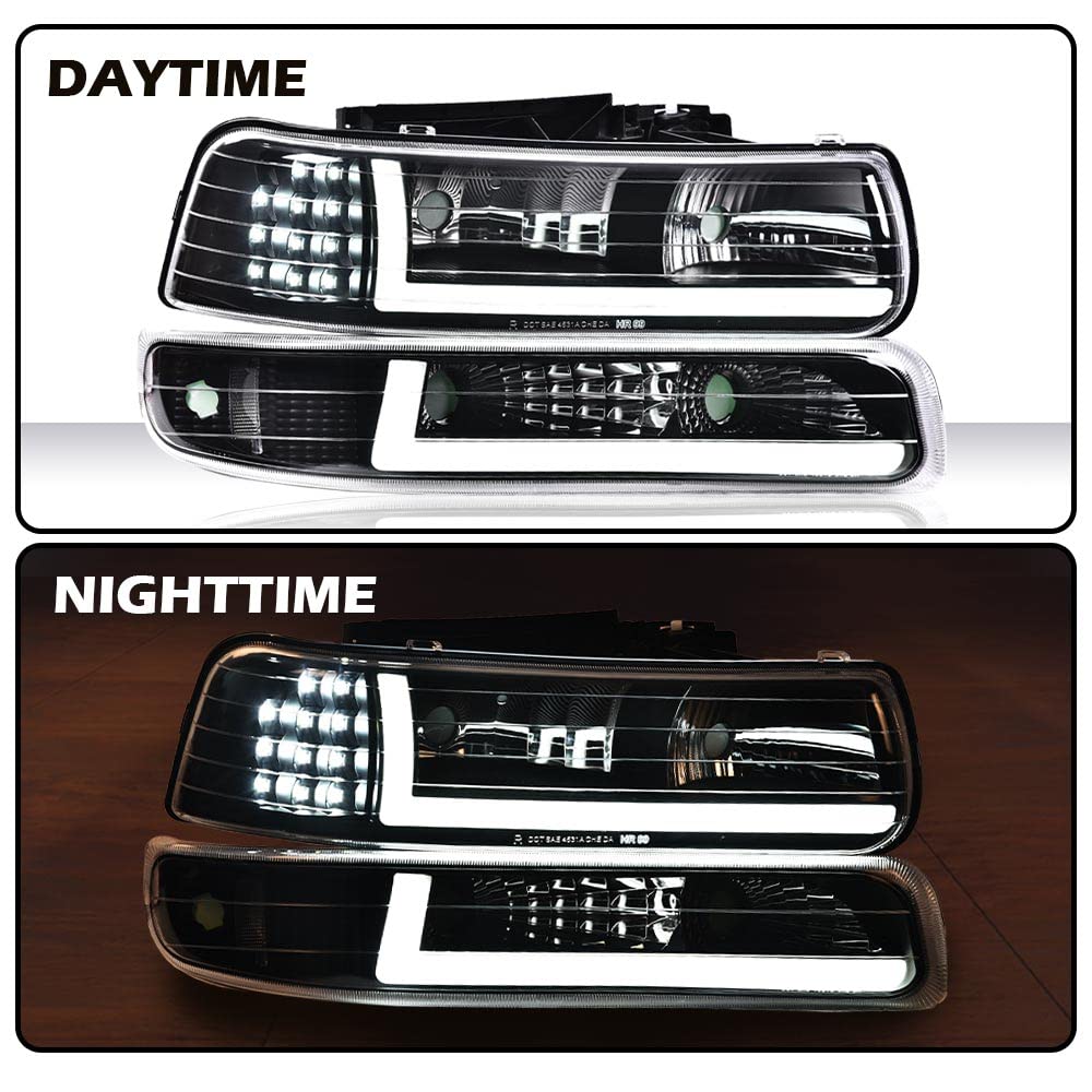 PIT66 LED Headlights for 99-02 Chevy Silverado 1500 2500 | 01-02 Silverado HD 3500 | 00-06 Tahoe Suburban - Clear Lens Black Housing with Clear Reflector - High Brightness Replacement Bulbs for Night Driving & Off-Road Adventures