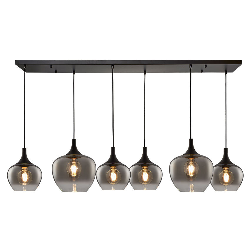 Berkley 4/6Lt Vintage Kitchen Pendant Light with E27 Socket in Amber & Black - Perfect for Farmhouse, Cafe, and Restaurant Lighting
