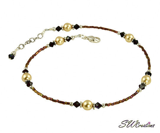 Garnet Gold Crystal Pearl Beaded Anklet for Women - Elegant Bohemian Ankle Bracelet for Summer, Beach, Wedding & Boho Fashion Accessories