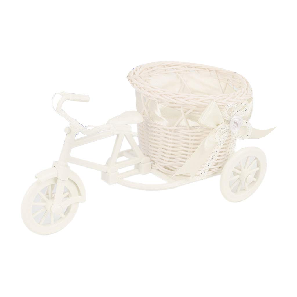 Handwoven Rattan Tricycle Planter Bike with Artificial Flowers - Vintage Decorative Bicycle Planter for Garden, Patio, Balcony & Outdoor Decor