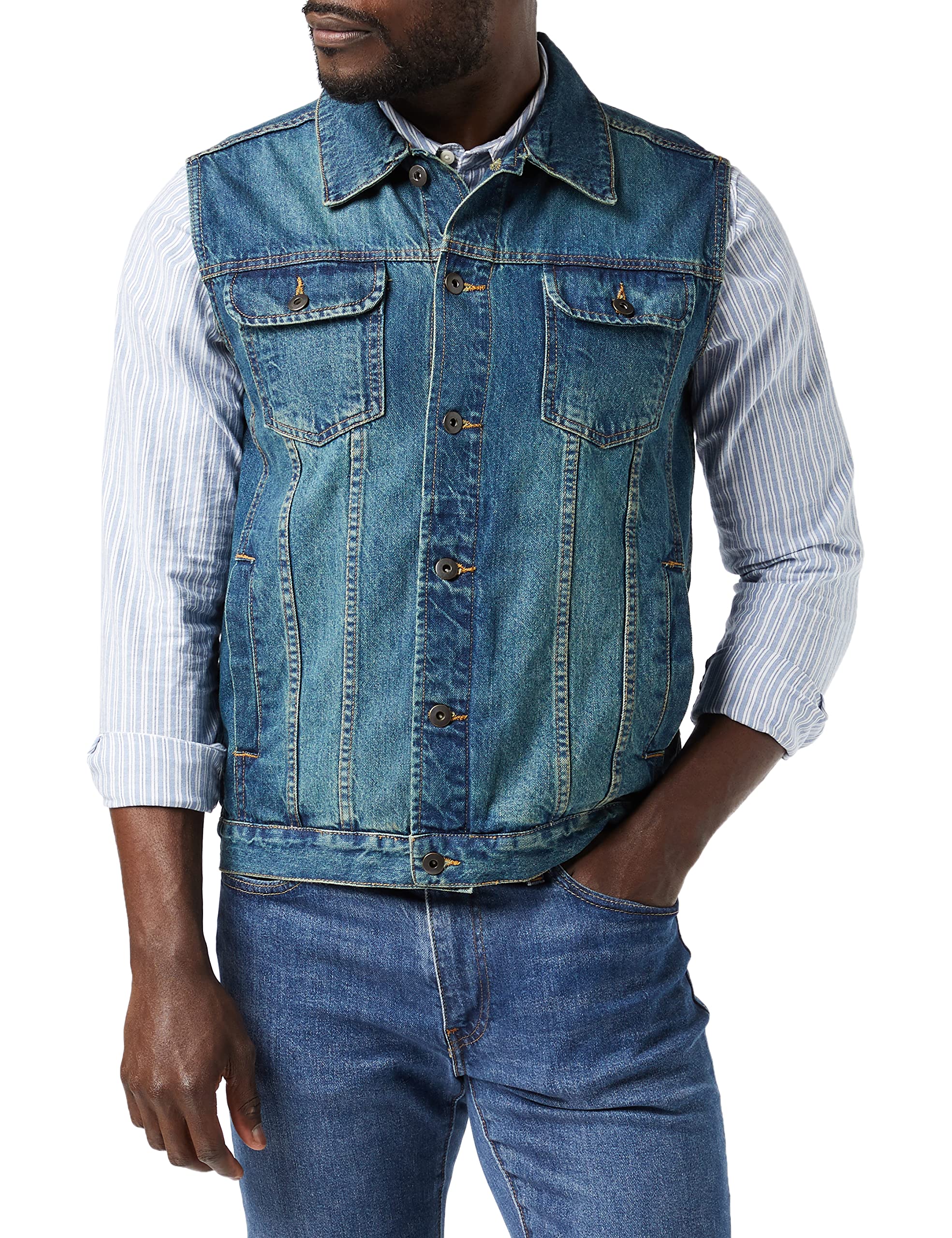 Urban Classics Denim Vest for Men & Women | Distressed Vintage Style Jacket | Perfect for Casual Outfits, Music Festivals & Streetwear Fashion