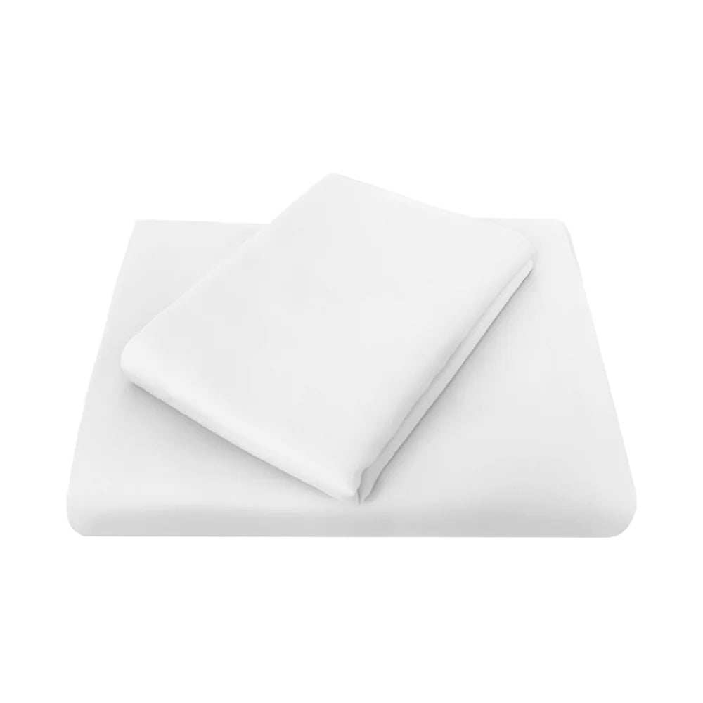 Bambury Commercial 210 Thread Count Polyester Cotton Blend Flat & Fitted Sheet Set - White | Soft Bed Sheets for Hotels, Dorms & Home Use