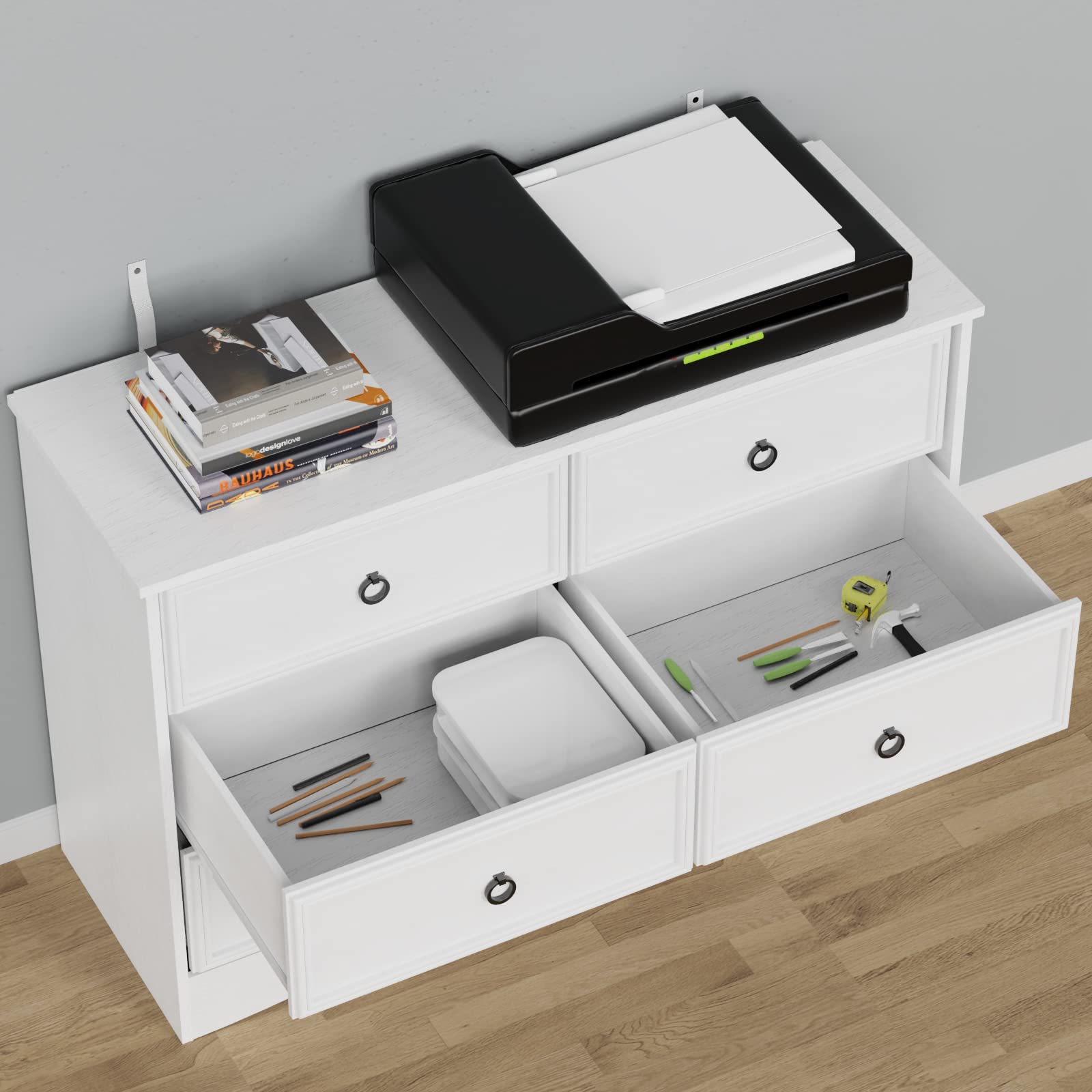 Modern 6-Drawer White Dresser for Bedroom - Wooden Chest of Drawers with Easy-Pull Handles & Textured Borders - Closet Organizer for Clothes Storage - Perfect for Bedroom, Hallway & Home Organization
