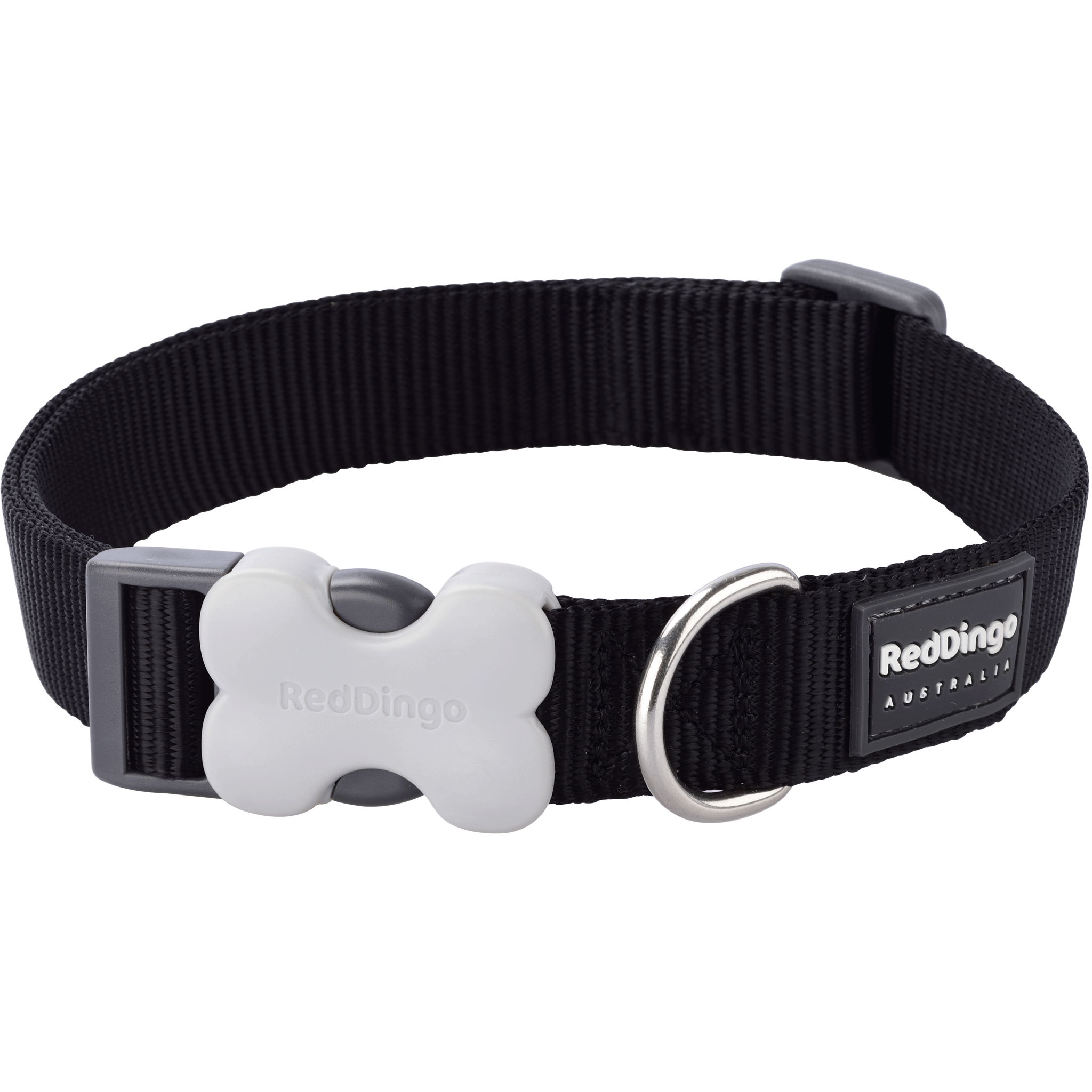 Red Dingo Black Bucklebone Classic Dog Collar - Adjustable Nylon Pet Collar with D-Ring for Leash | Durable & Comfortable for Small Medium Large Dogs | Perfect for Walking, Training & Outdoor Adventures