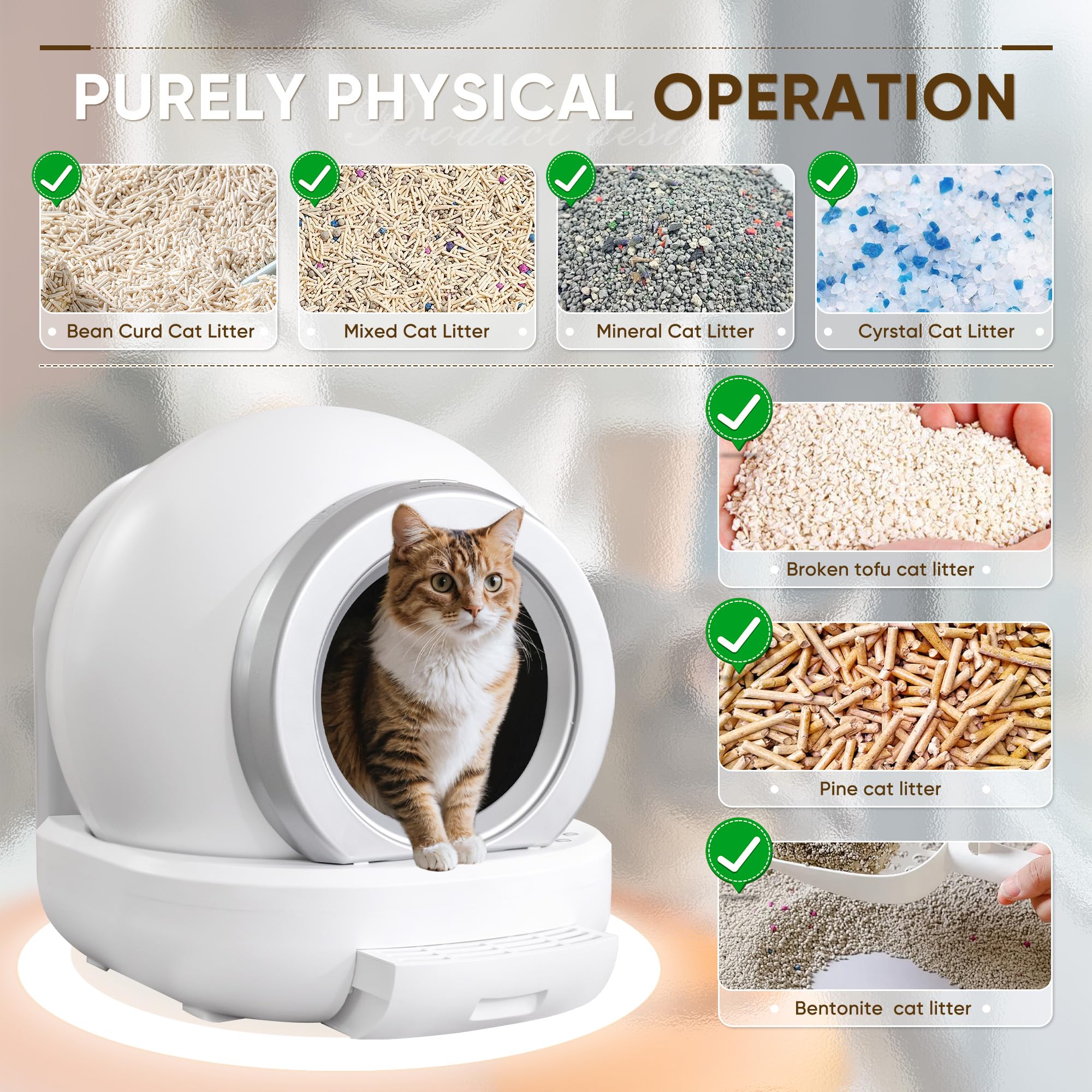 Greesum Self Cleaning Automatic Cat Litter Box for Multiple Cats - Smart APP Control, Low Noise, Includes Mat & 2 Roll Garbage Bags (White) - Perfect for Busy Pet Owners & Multi-Cat Households