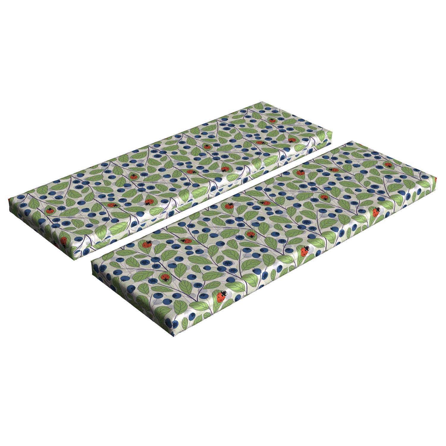 Ambesonne Ladybug Bench Cushion Set of 2 - Red & Dark Blue Outdoor Garden Seat Cushions with Bug & Leaf Design, 45