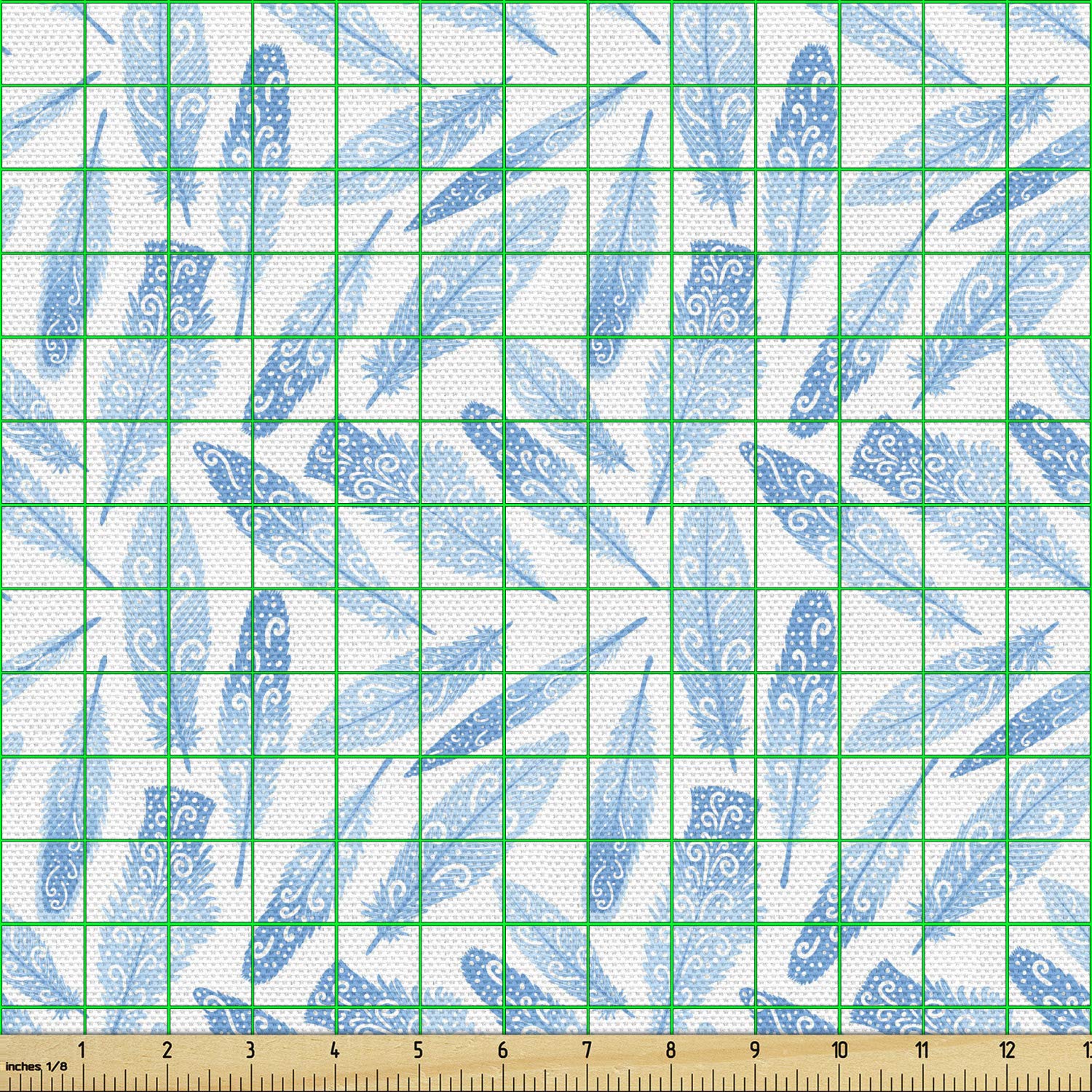 Ambesonne Feather Fabric by The Yard - Oriental Feather Pattern Upholstery Fabric for Sofa, Curtains & Home Decor - 10 Yards, Deep Sky Blue - Perfect for DIY Projects, Pillow Covers & Wall Hangings