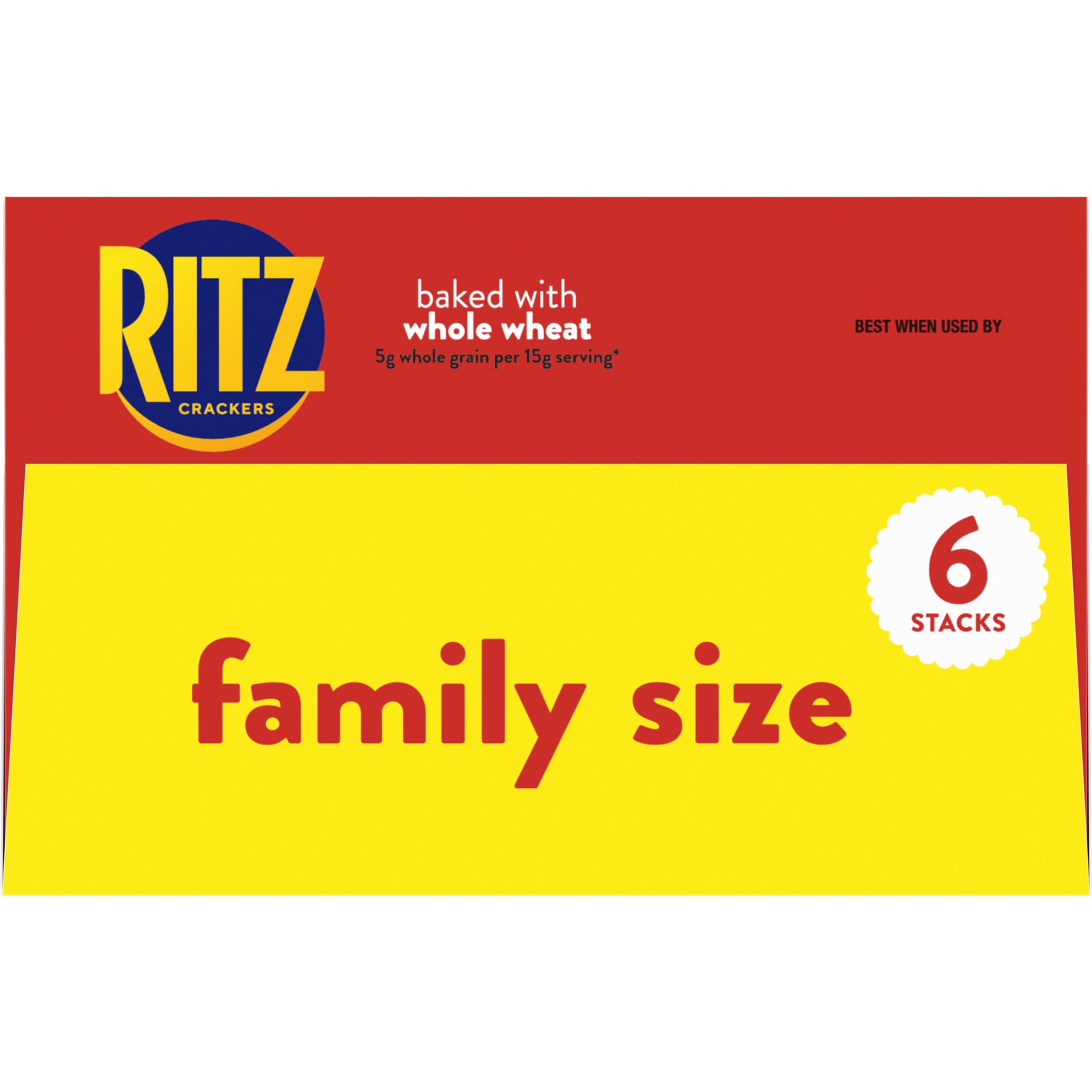 RITZ Whole Wheat Crackers - Healthy Snacks for Kids & Adults - Bulk Family Size (6-19.3 oz) - Perfect for School Lunches, Office Snacks & Picnics