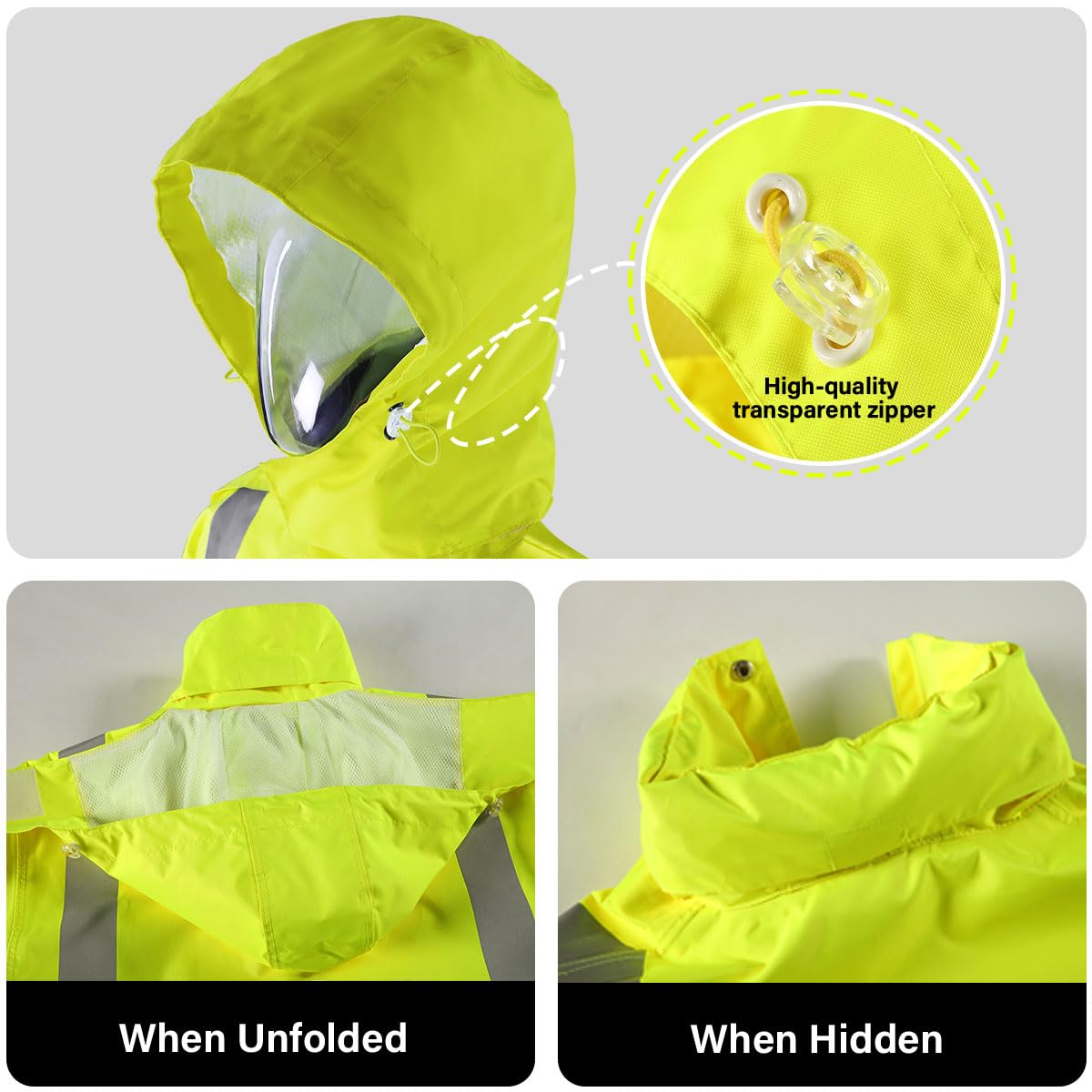 iCreek Reflective Waterproof Rain Jacket for Men & Women - High Visibility Anti-Storm Raincoat with Hood | Perfect for Cycling, Hiking & Outdoor Work in Heavy Rain