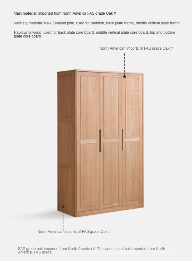 Solid Oak Wood Narrow Wardrobe - Slim Space-Saving Closet for Bedroom, Hallway, or Small Apartment