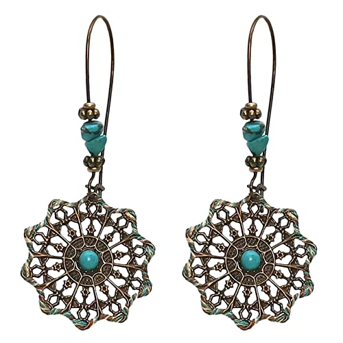 Bohemian Vintage Tassel Drop Earrings for Women - Simulated Turquoise Geometric Dangle Jewelry - Hypoallergenic Sensitive Earrings - Perfect for Parties, Weddings & Everyday Wear (One Size)