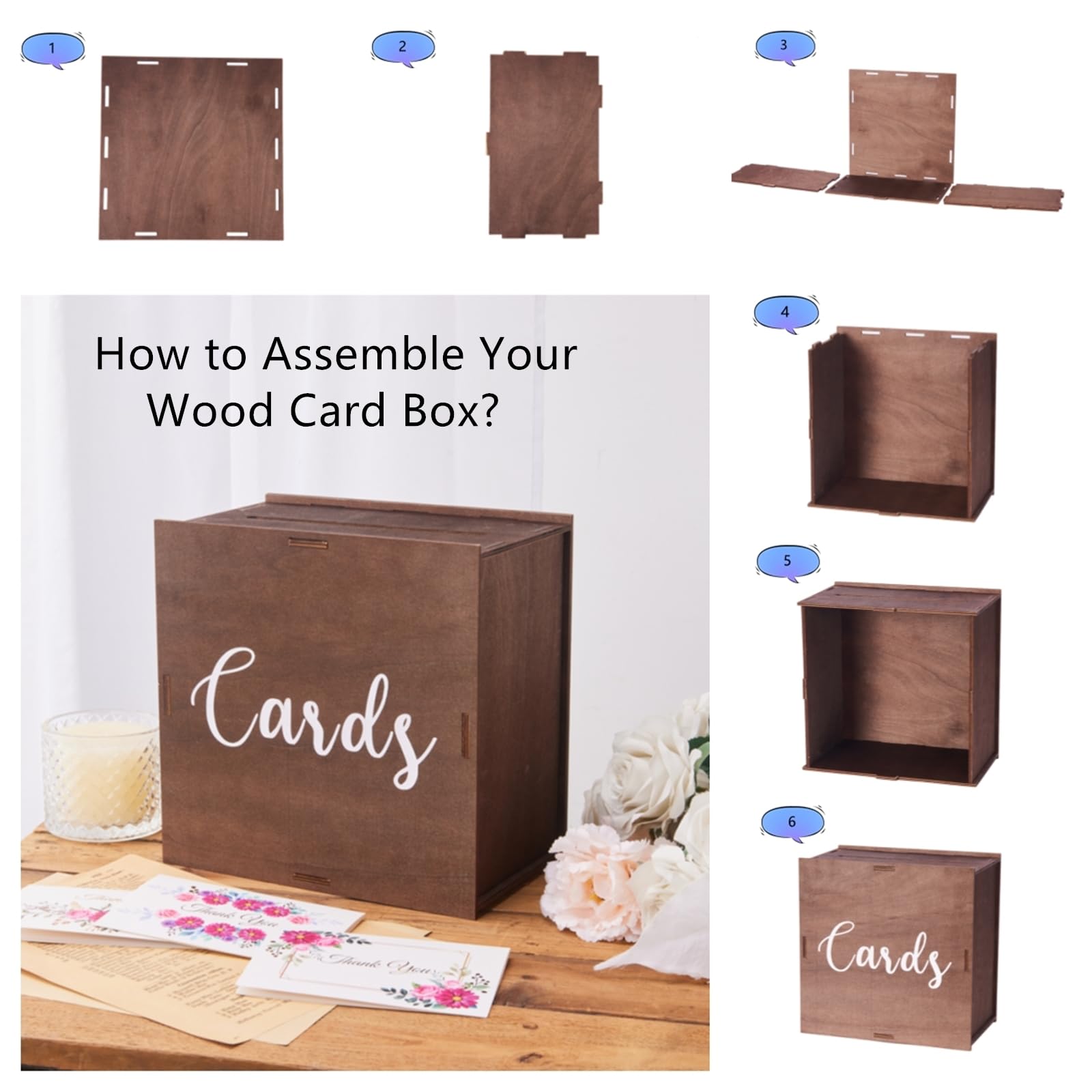 10 Inch Rustic Wooden Wedding Card Box with Slot - Elegant Money & Envelope Holder for Wedding Reception, Graduation, Birthday Party - Perfect for DIY Decor & Gift Collection - WCB002