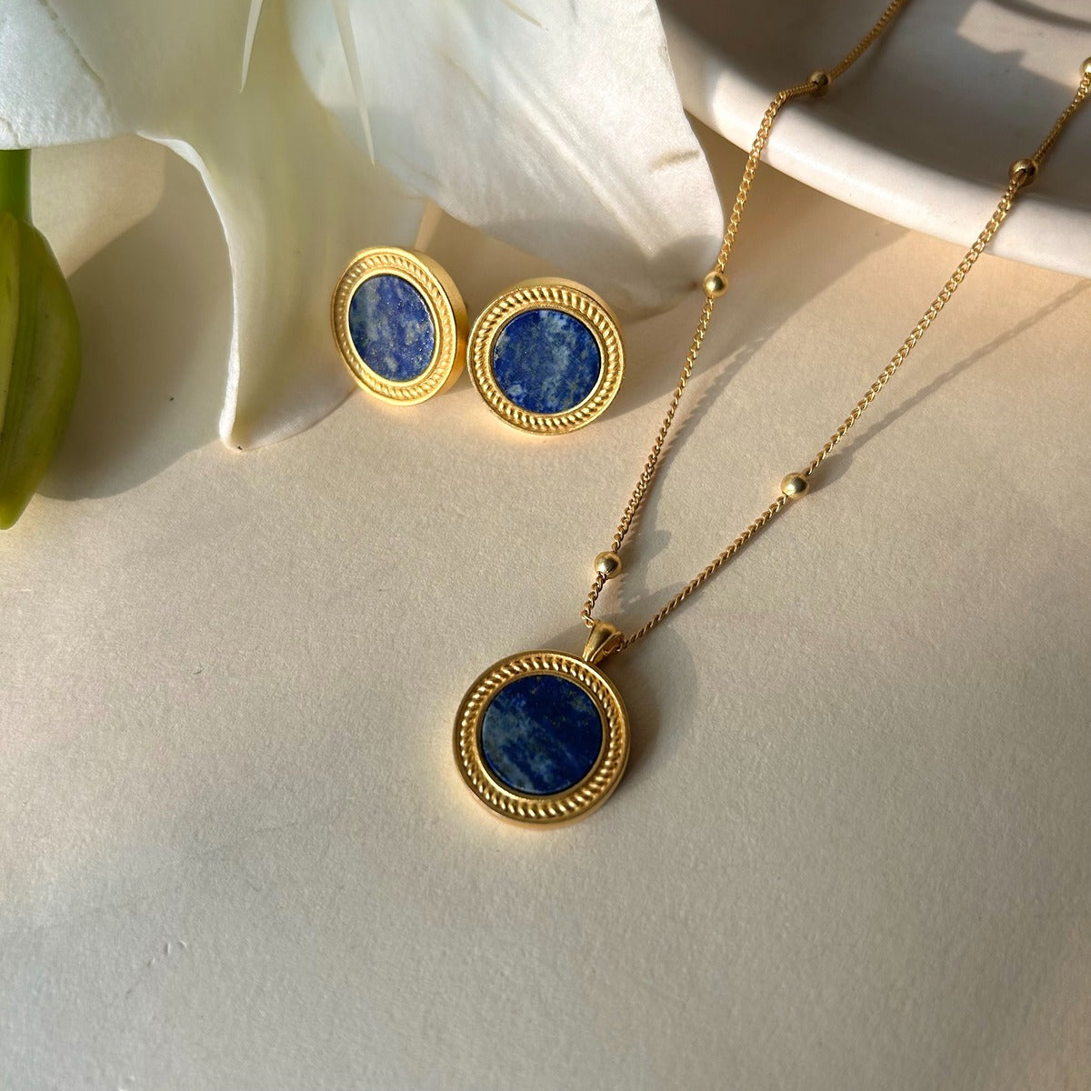Lapis Lazuli Harmony Pendant Necklace & Stud Earrings Set - Spiritual Jewelry for Meditation, Yoga & Everyday Elegance