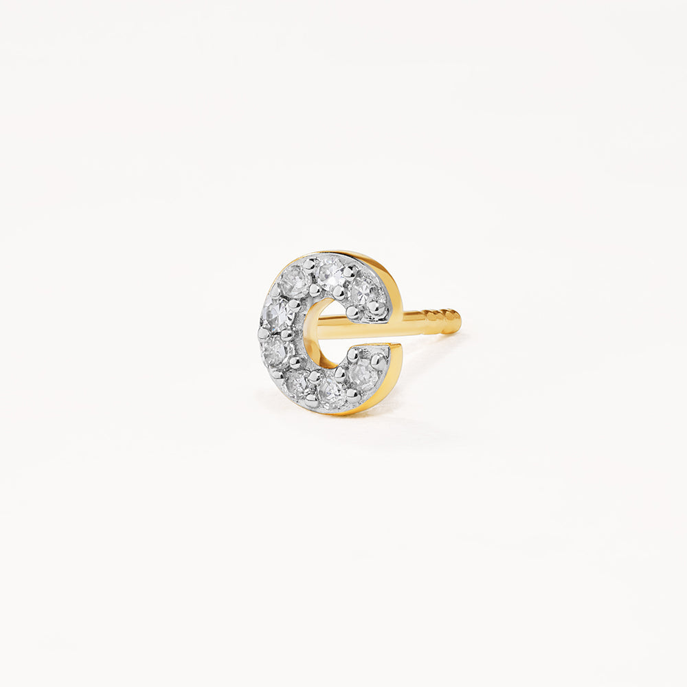 10k Gold Diamond Letter C Single Stud Earring - Elegant Initial Jewelry for Women, Perfect for Everyday Wear, Gifts & Special Occasions